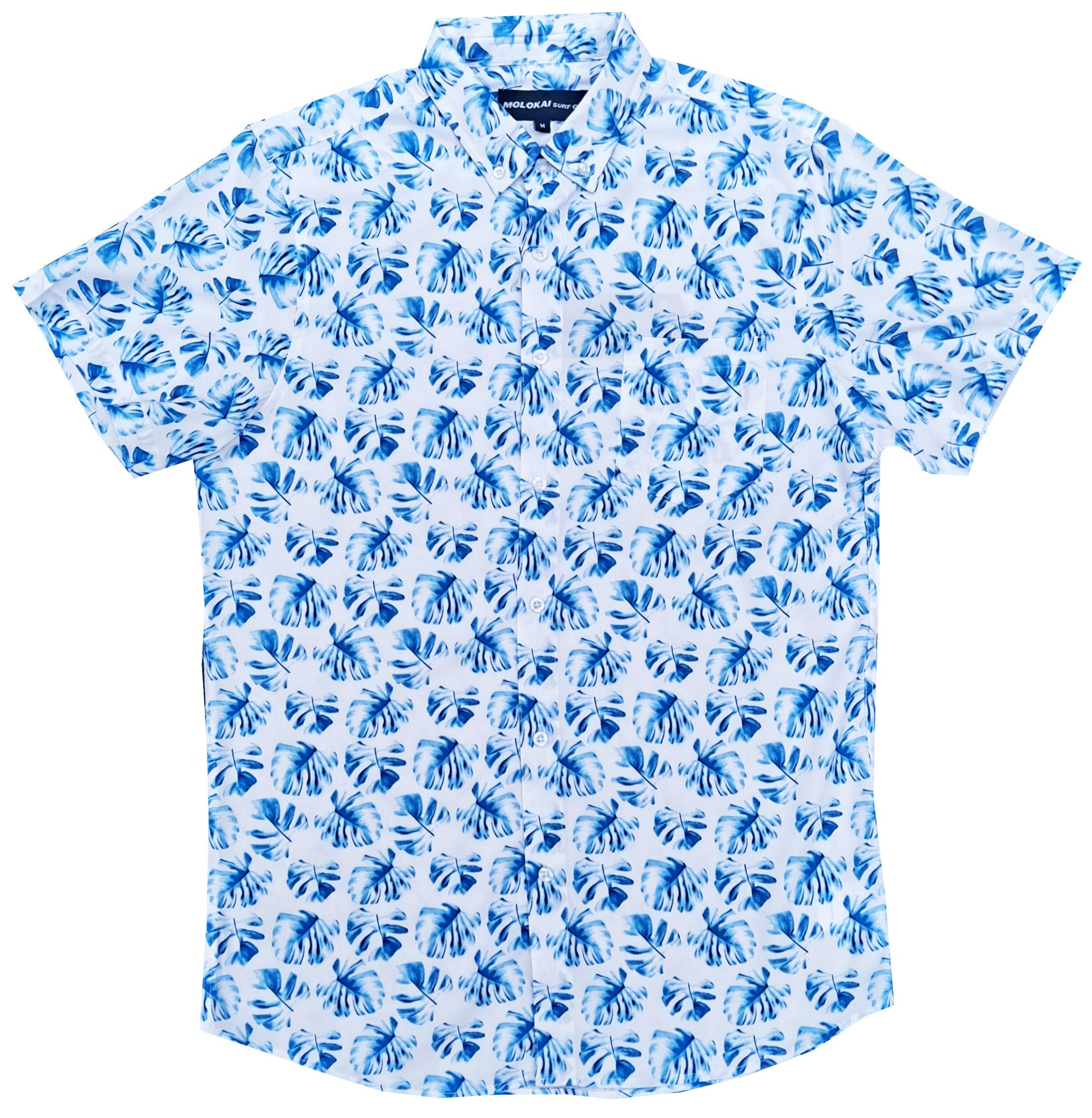 White and Blue Monstera Button Down Shirt