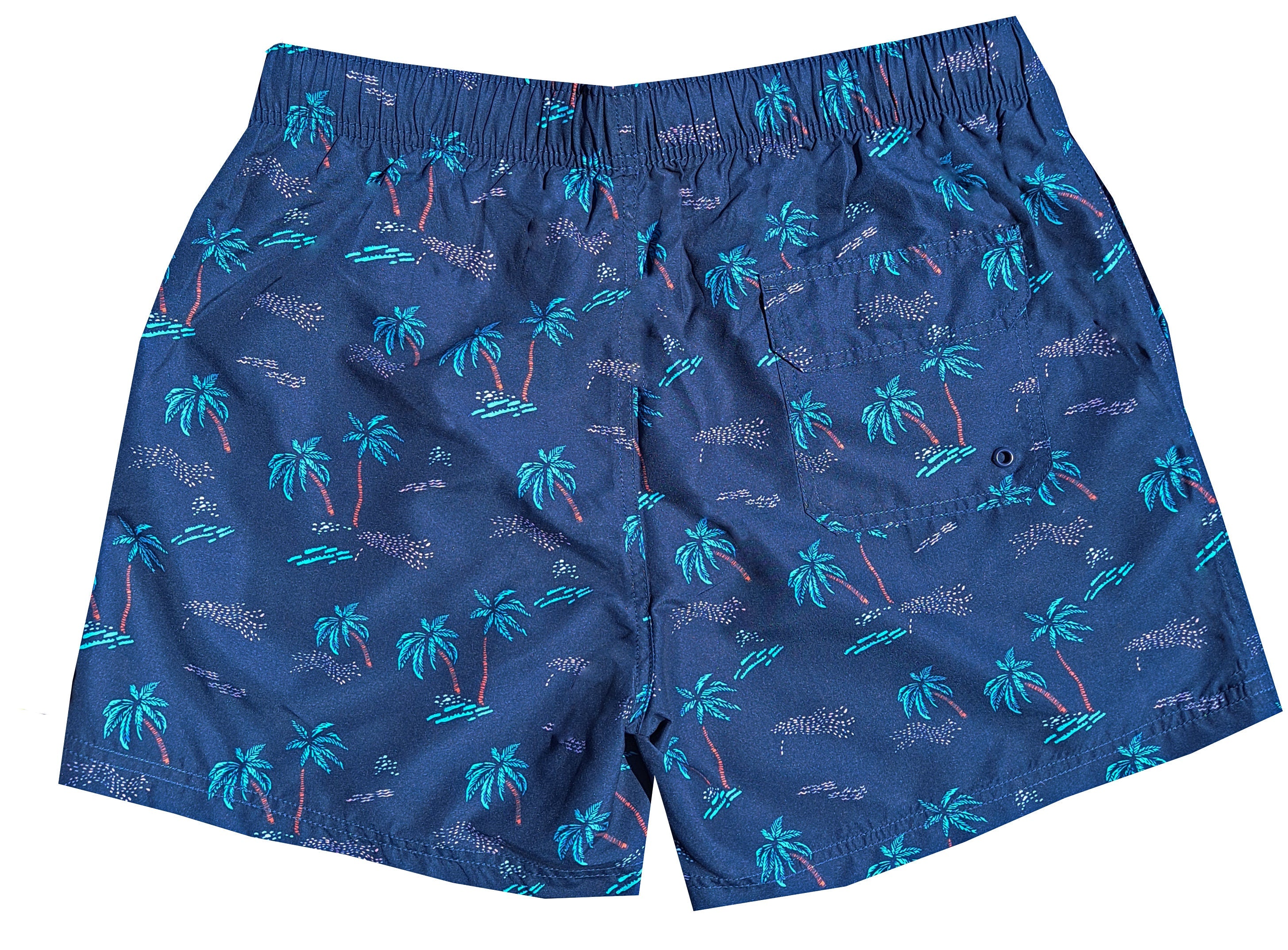 Navy Palm Tree Swim Trunks