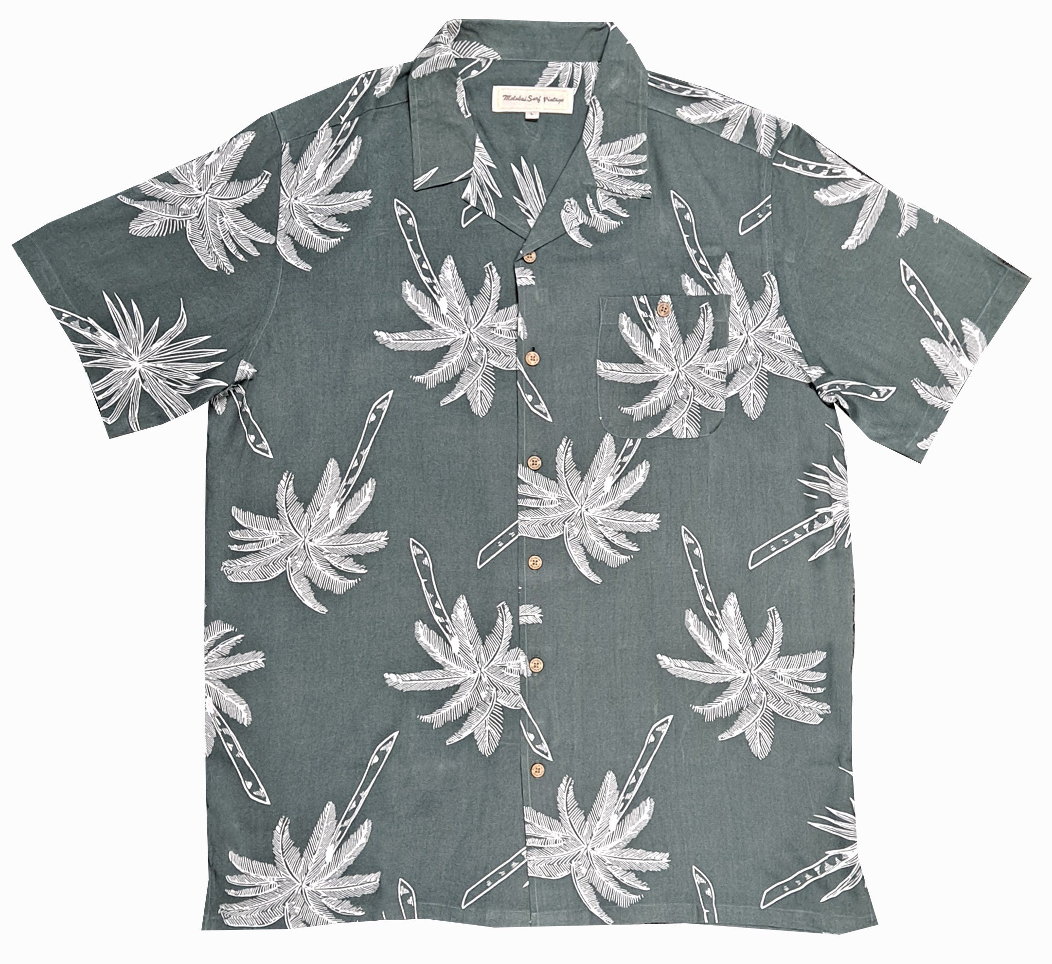 Vintage Olive Green and White Palms