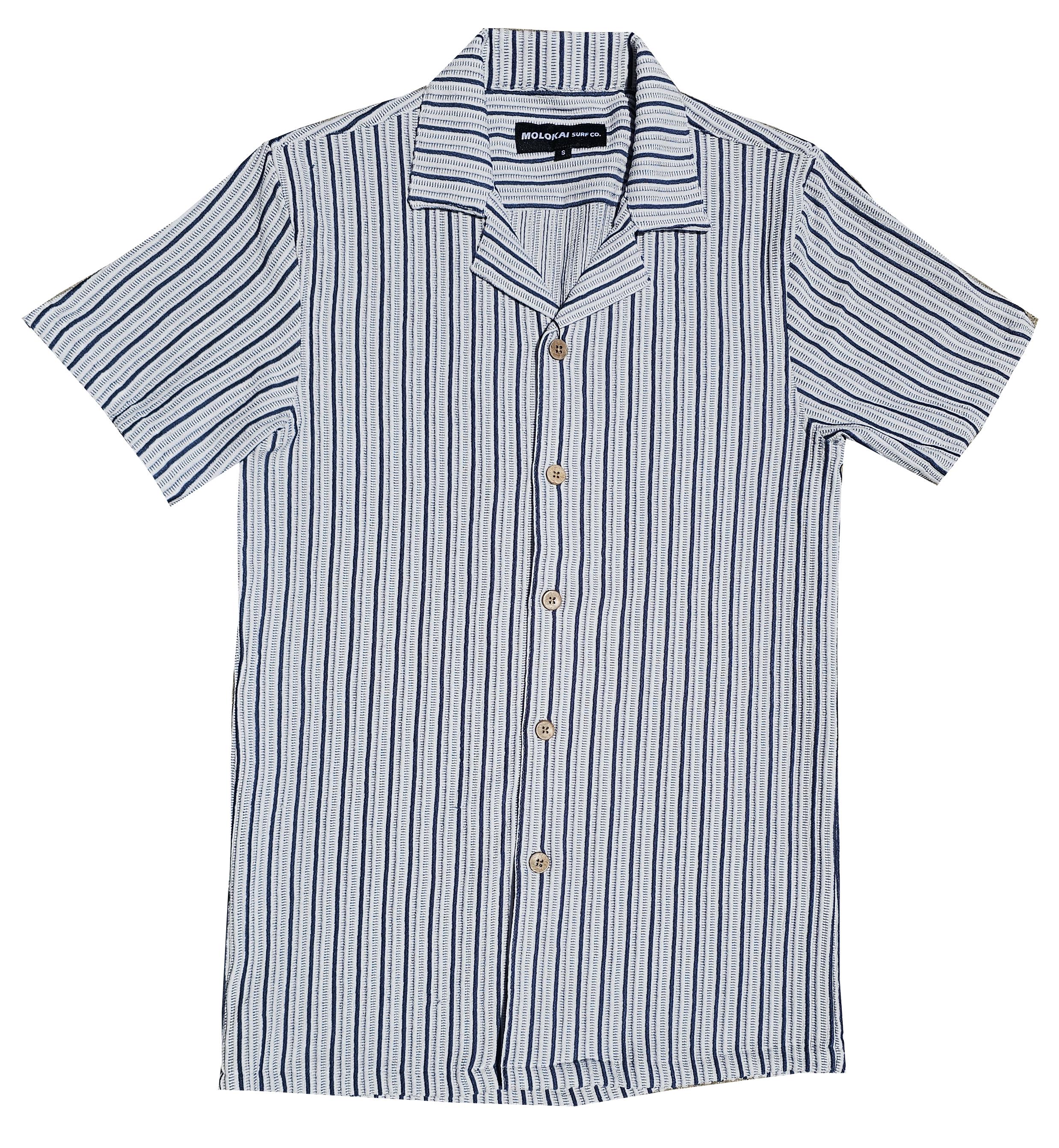 Navy and Cream Striped Crochet Button Down Shirt