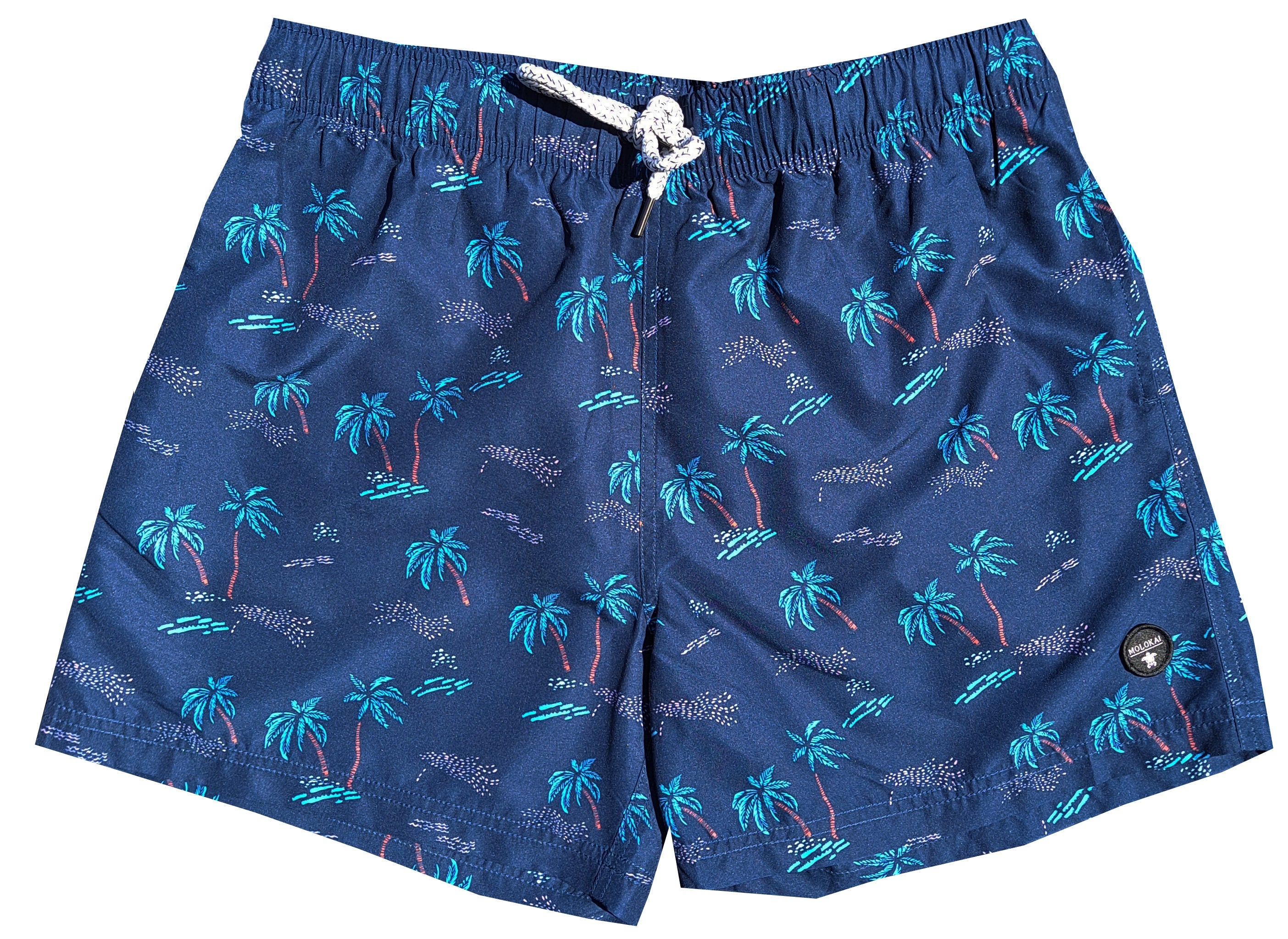 Navy Palm Tree Swim Trunks