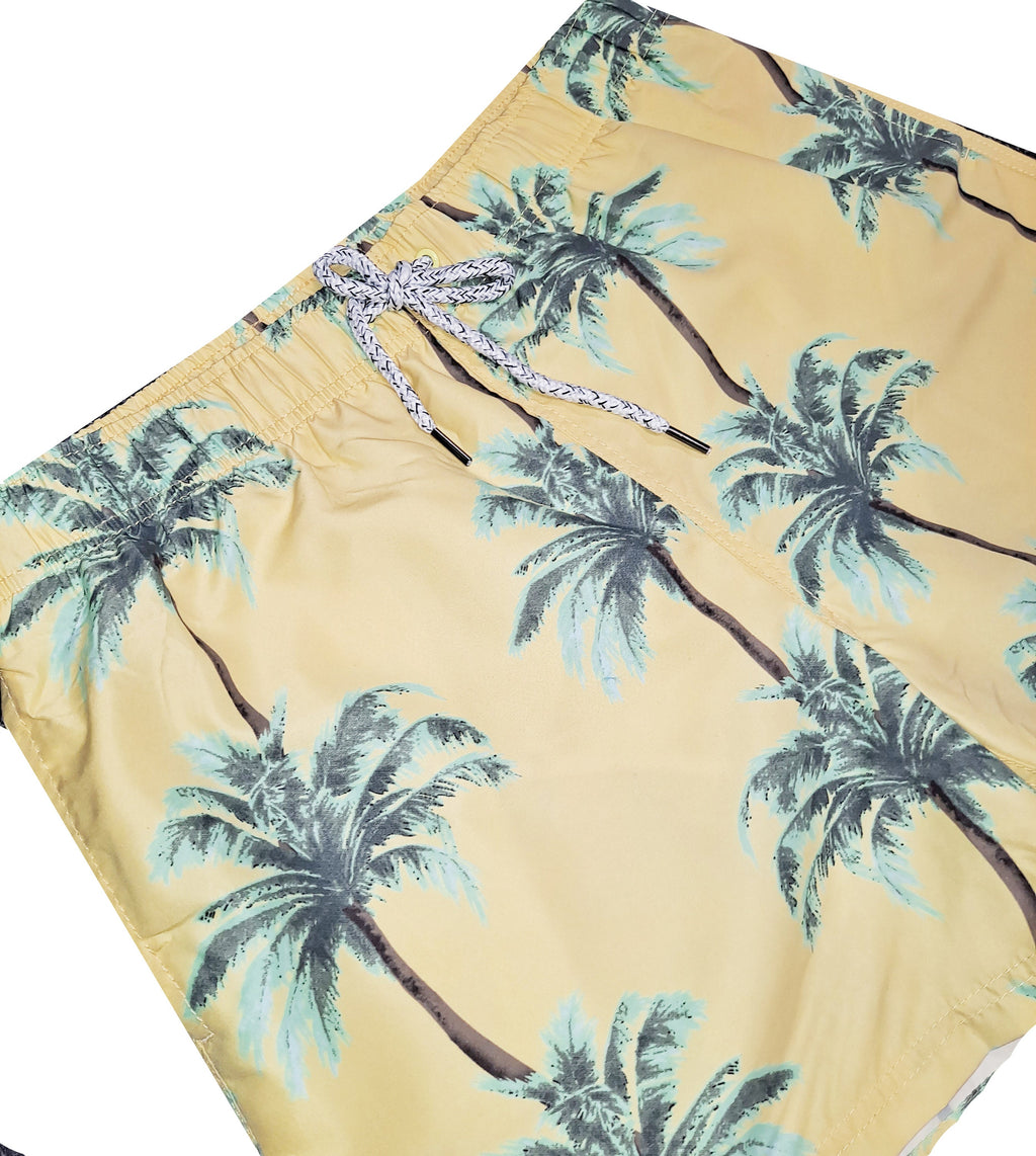 Golden Teal Palm Trees Swim Trunks