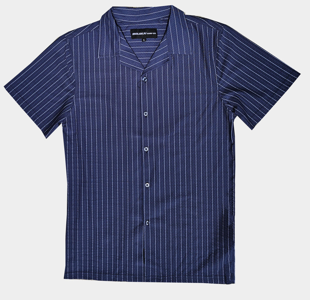Navy Striped Textured Button Down Shirt