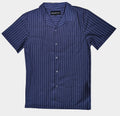 Navy Striped Textured Button Down Shirt