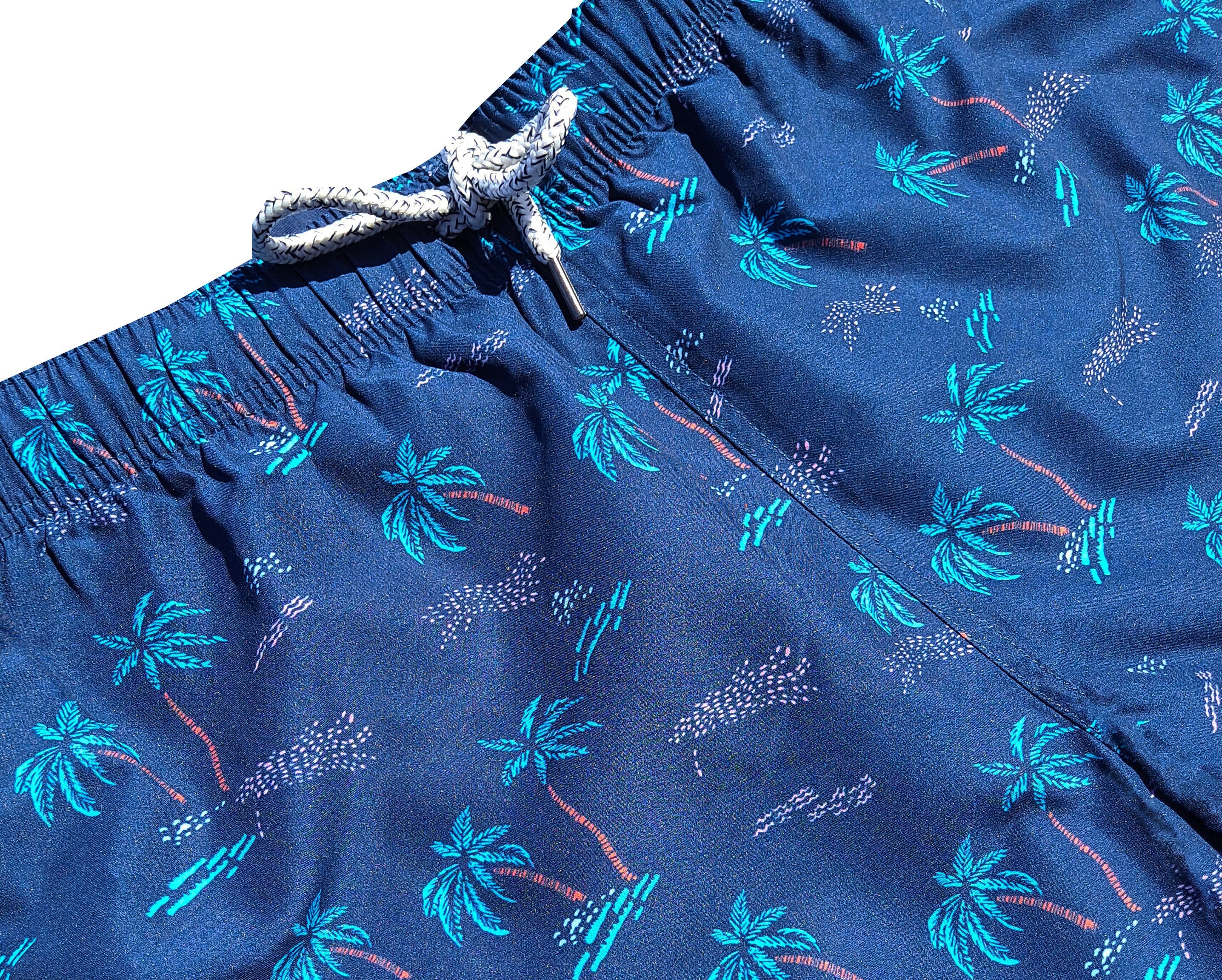 Navy Palm Tree Swim Trunks