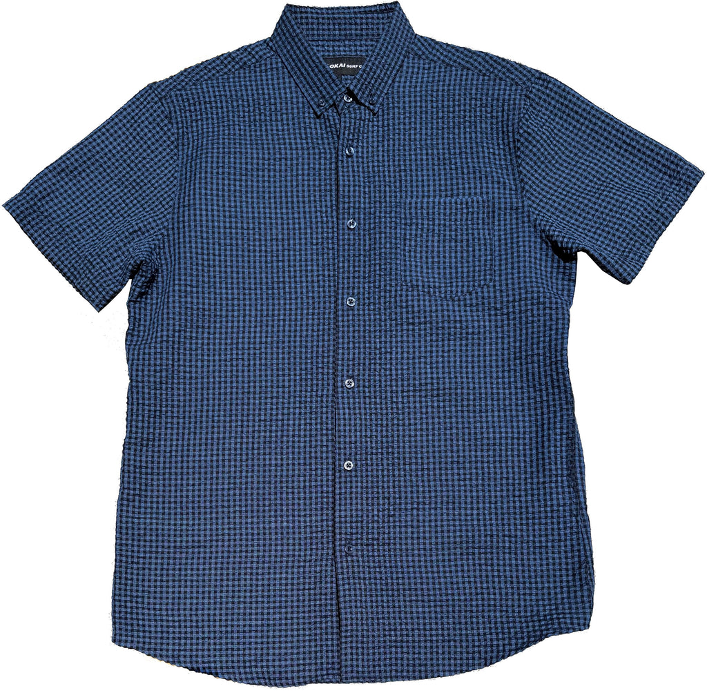 Blue Black Seersucker Button Down Shirt