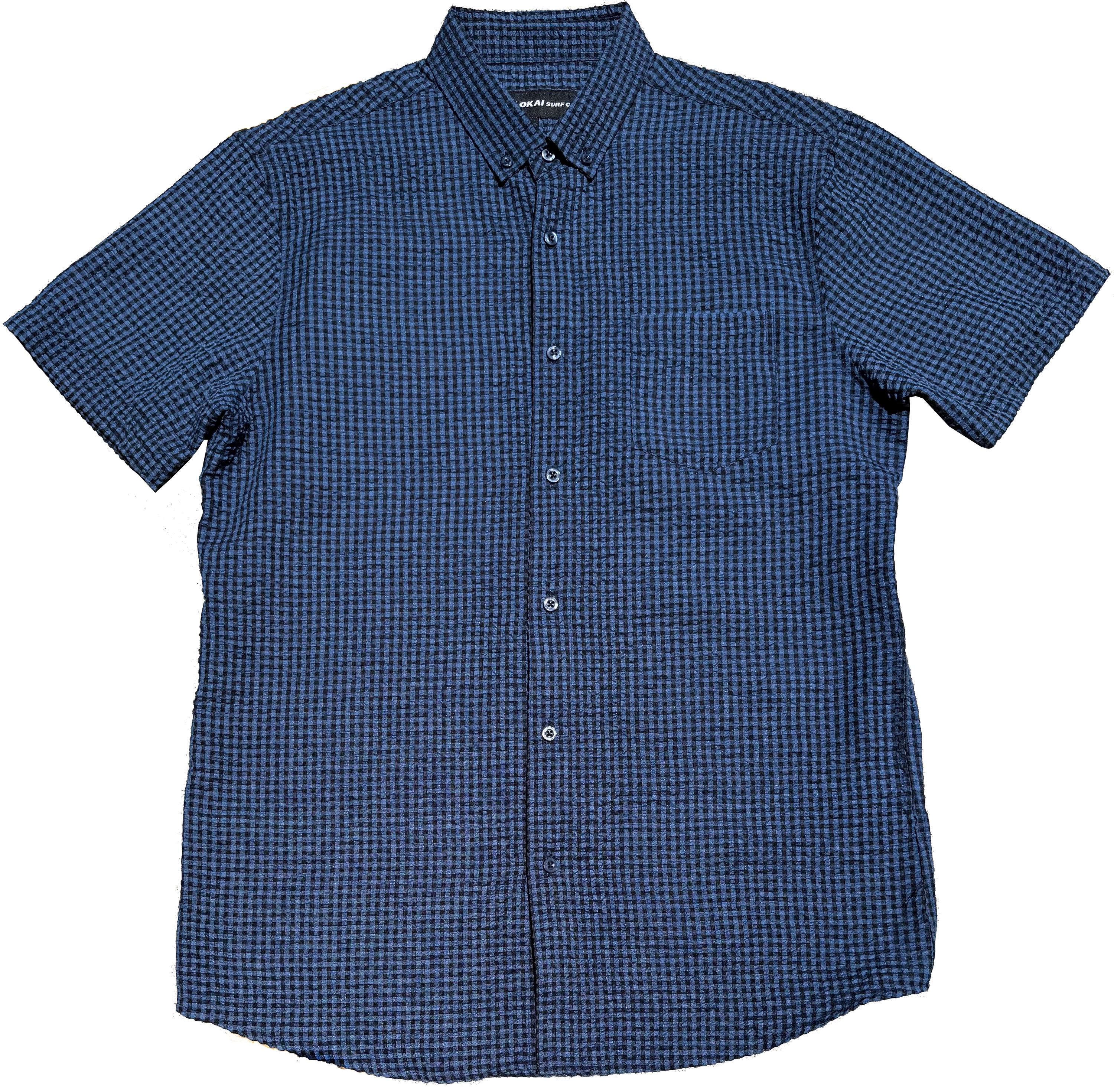 Blue Black Seersucker Button Down Shirt