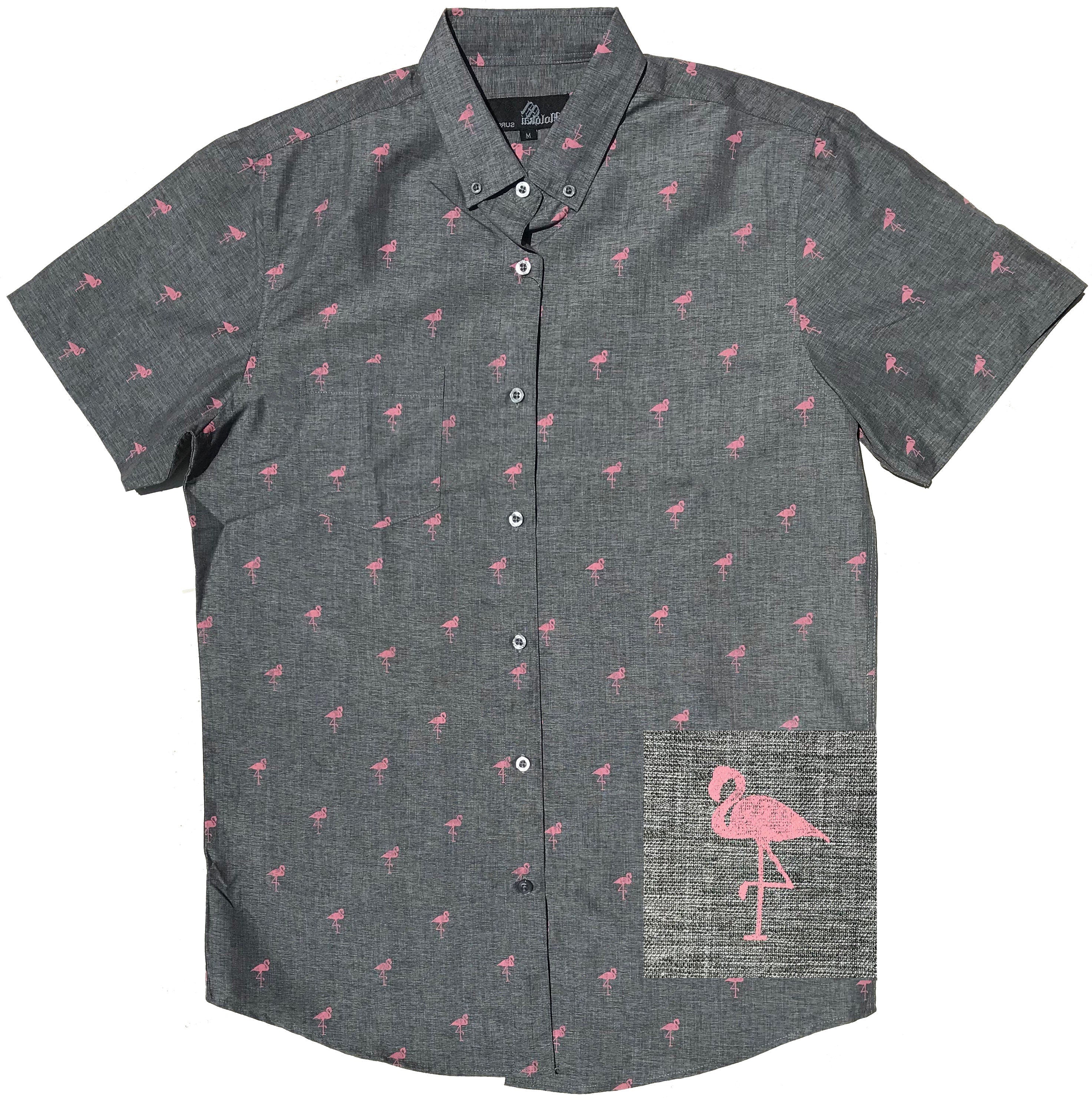Flamingo Grey Button Down Boys Shirt