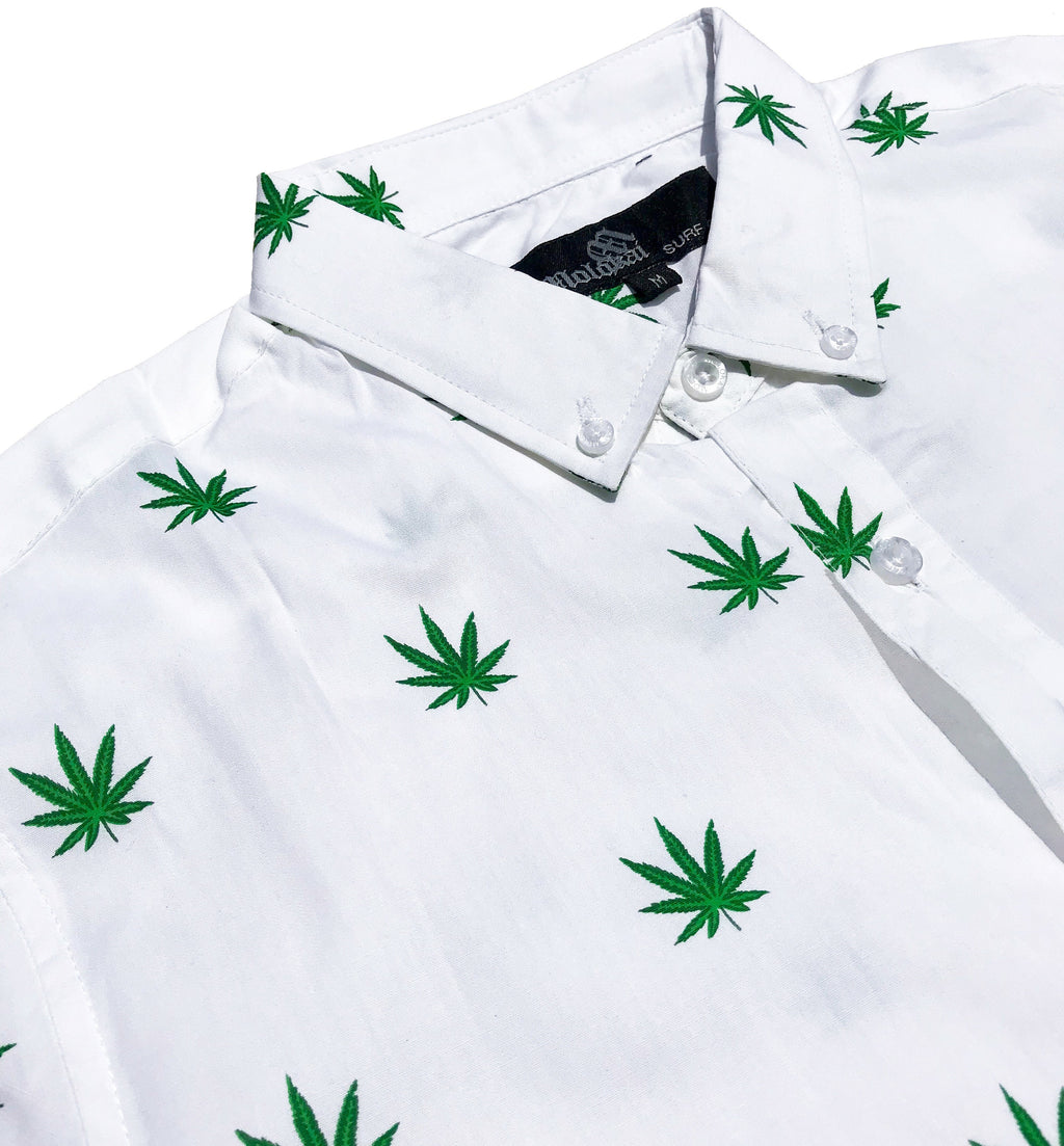 Cannabis White Button Down Shirt