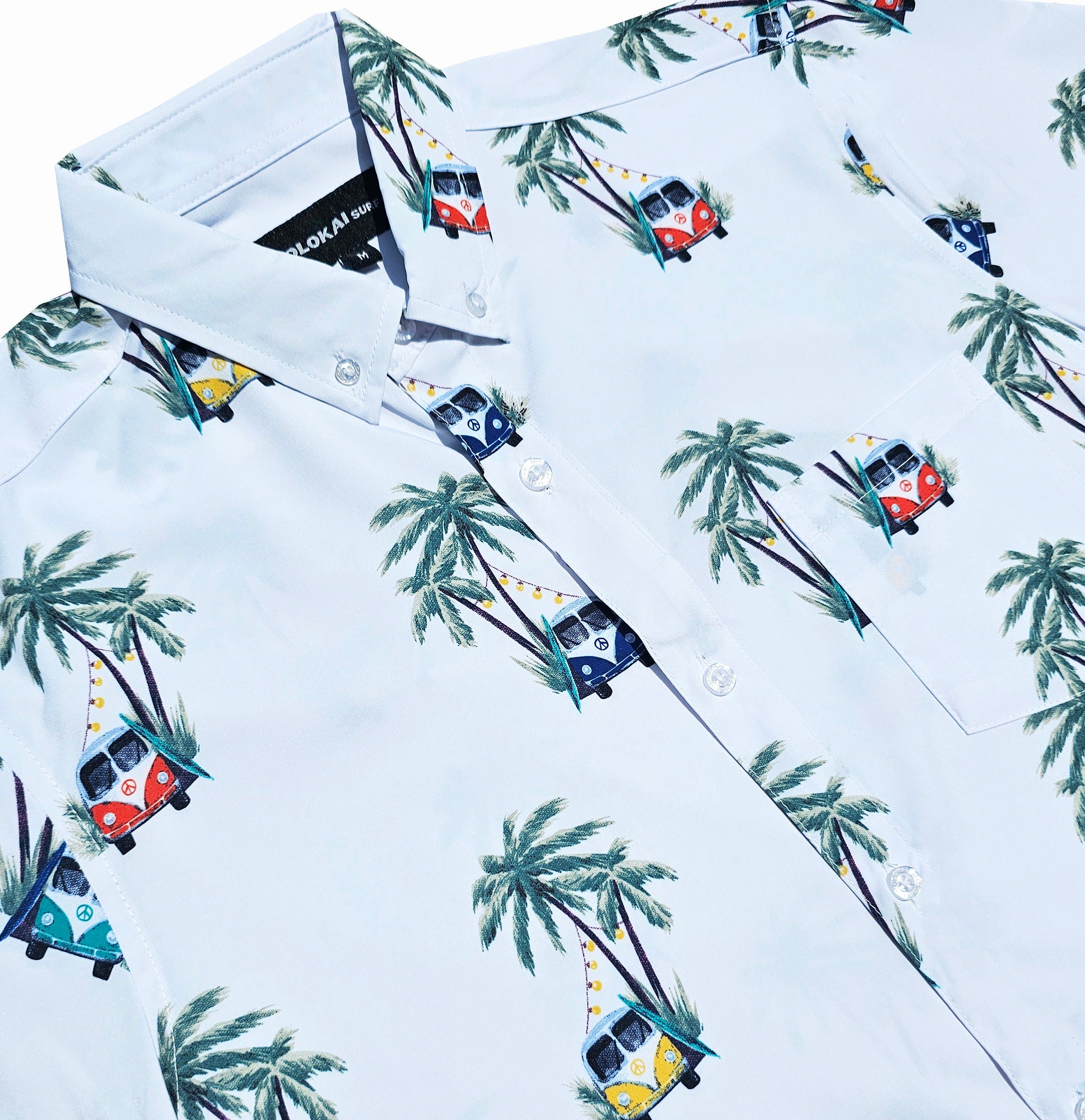 White Beach Cars and Palms Button Down Shirt