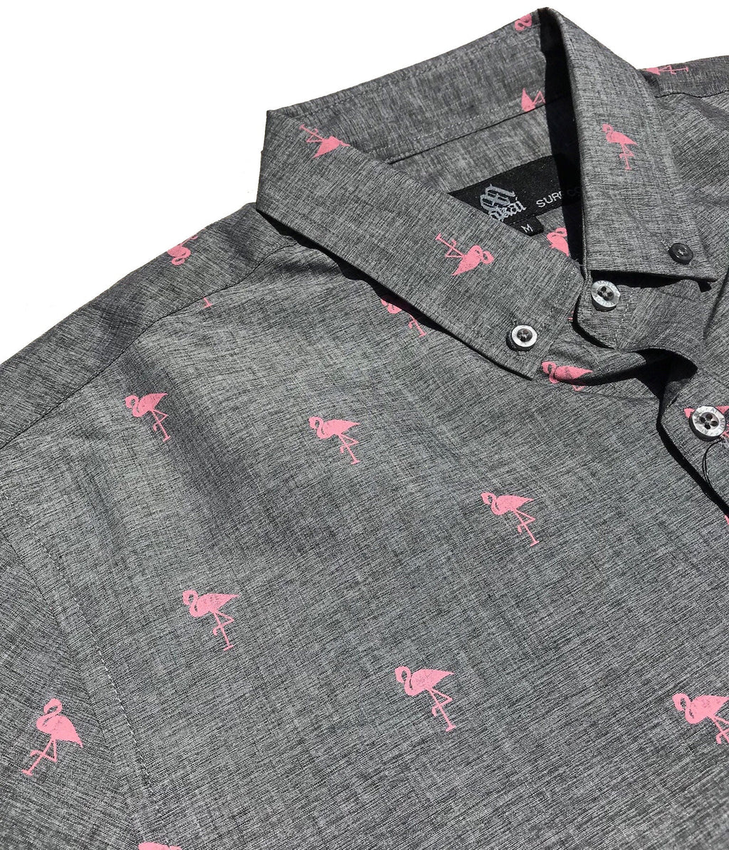 Flamingo Grey Button Down Boys Shirt