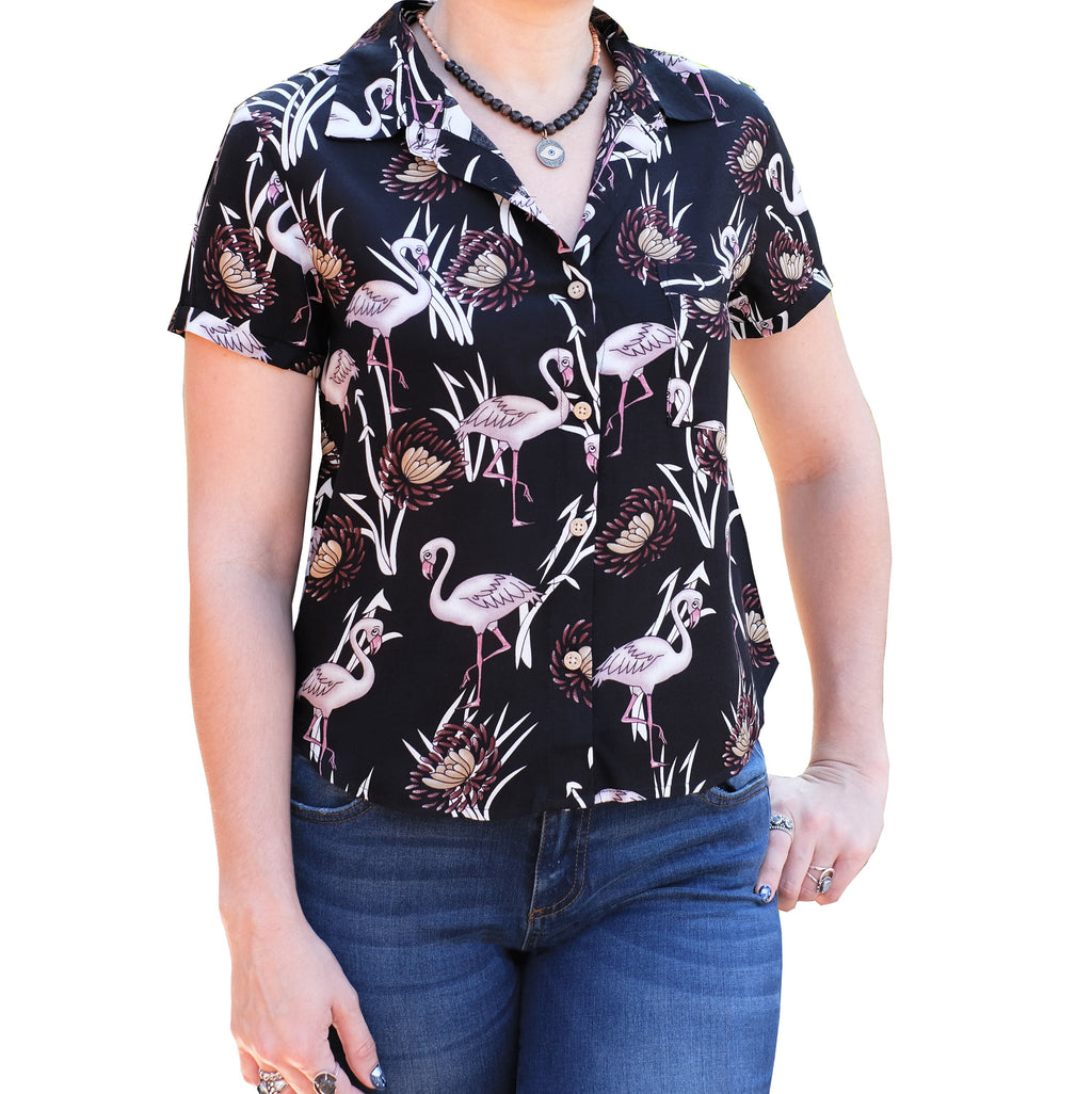 Women's Black Flamingo Shirt