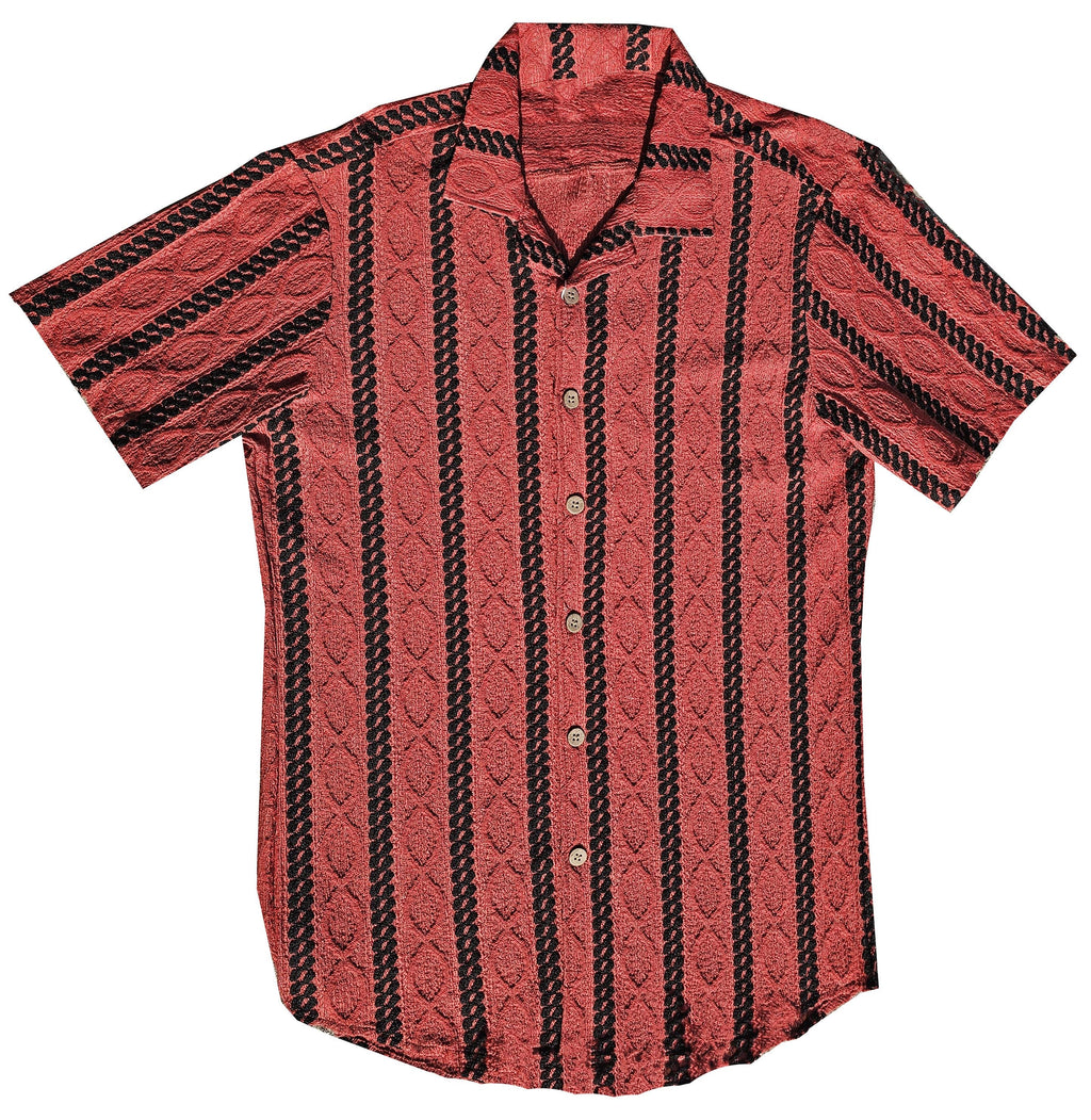 Burgundy and Black Crochet Button Down Shirt