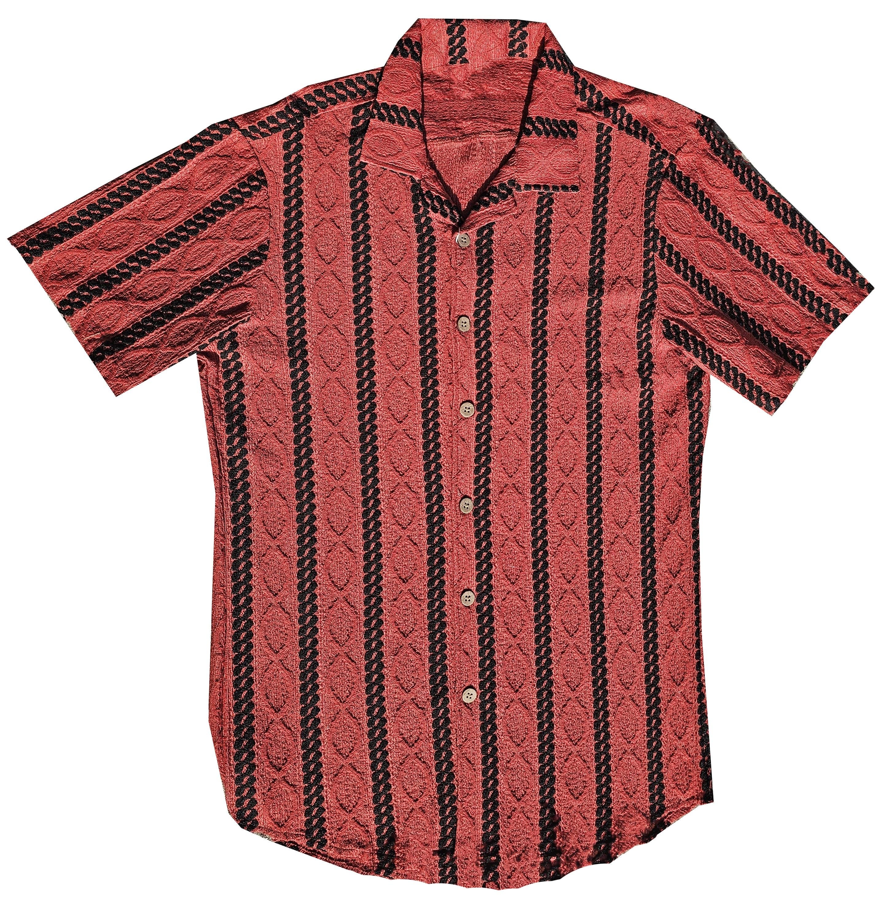 Burgundy and Black Crochet Button Down Shirt