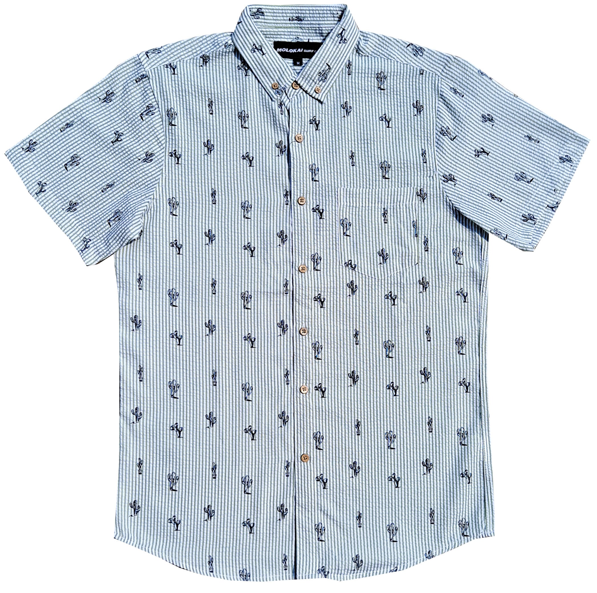Olive Green Striped Cactus Seersucker Button Down Shirt