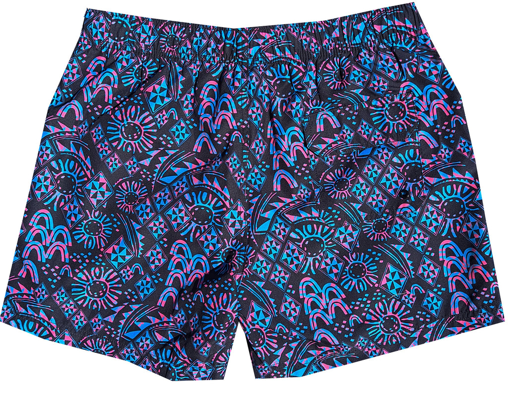 Black Neon Retro Swim Trunks