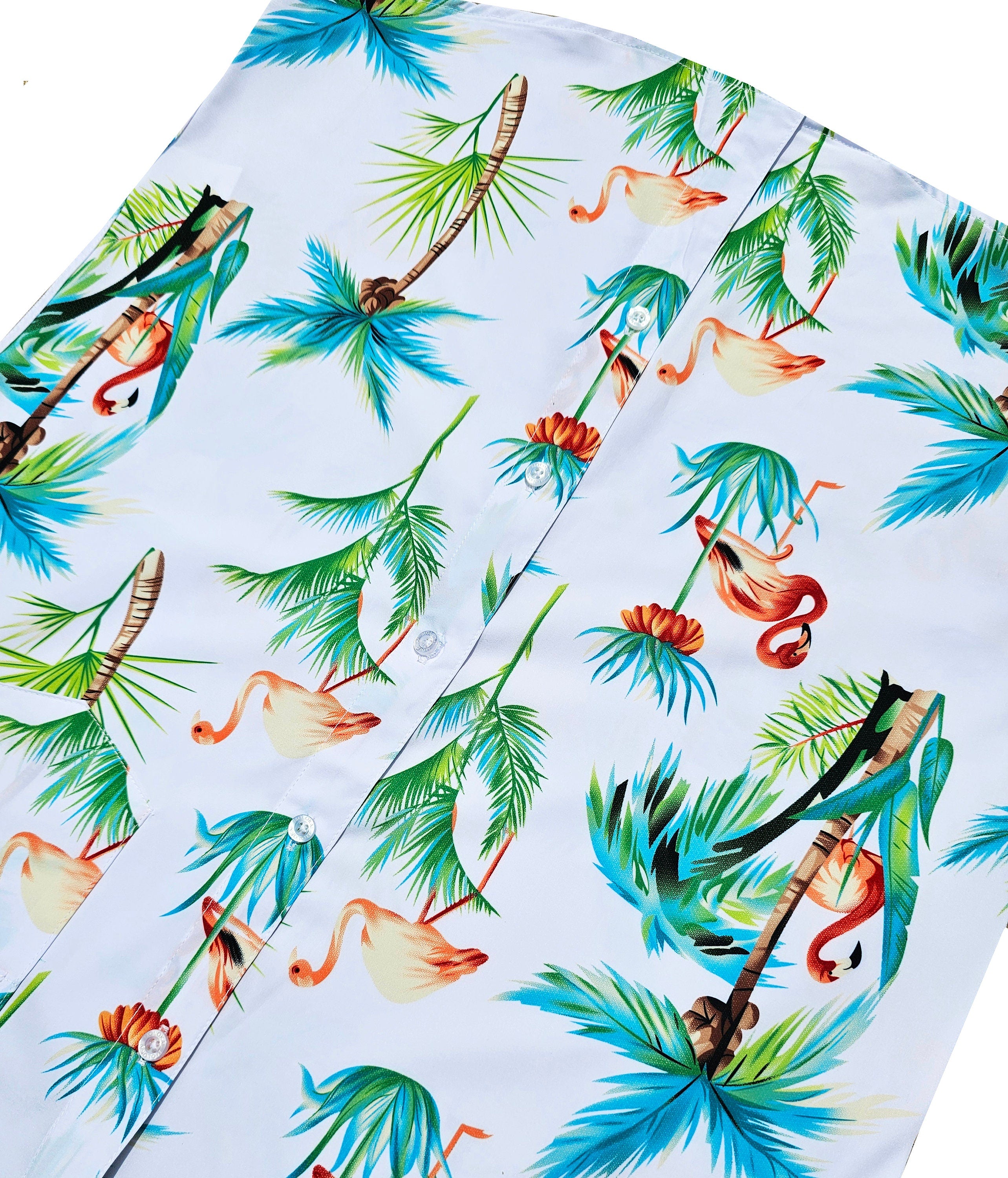 White Tropical Flamingo Button Down Shirt