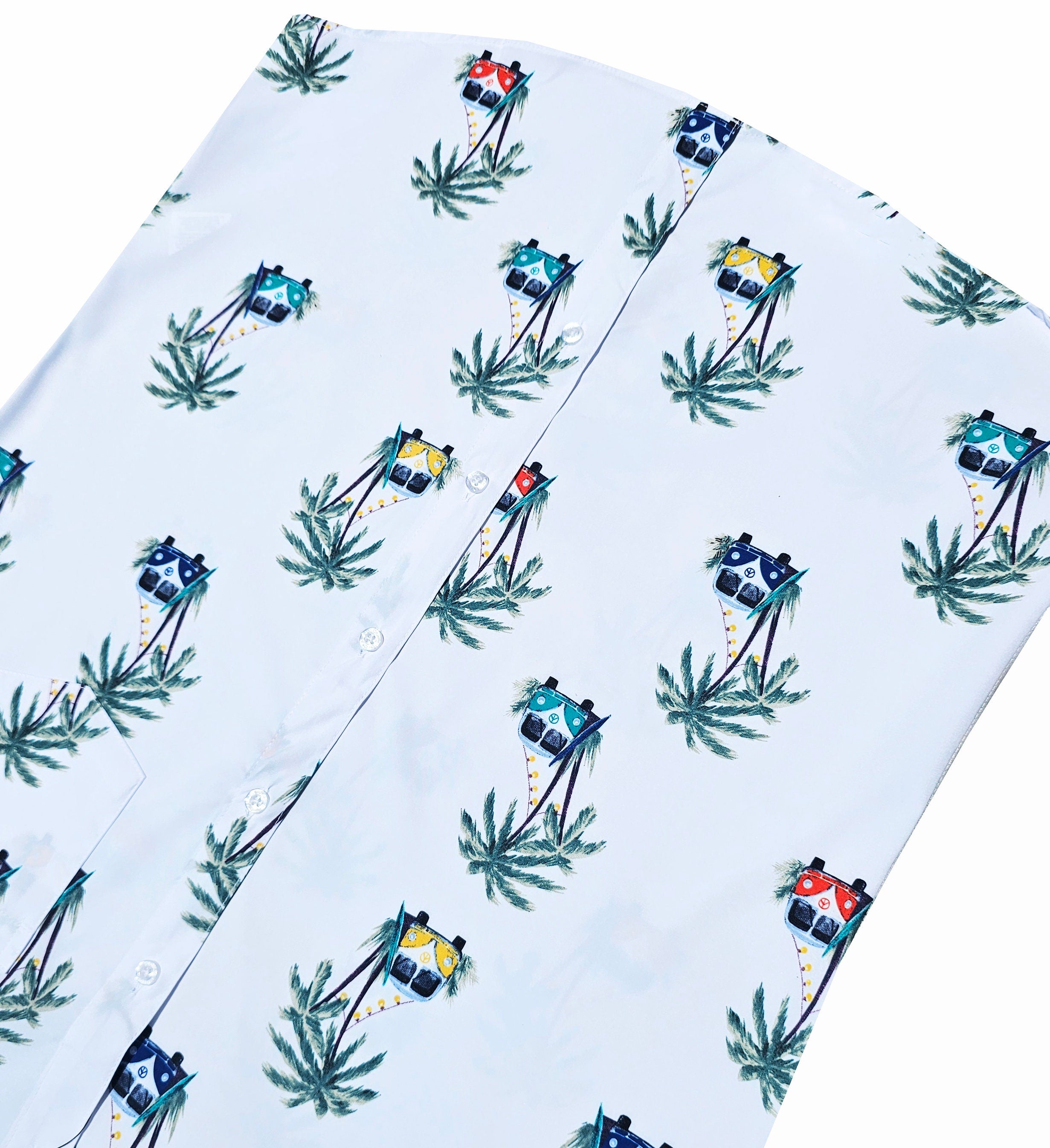 White Beach Cars and Palms Button Down Shirt