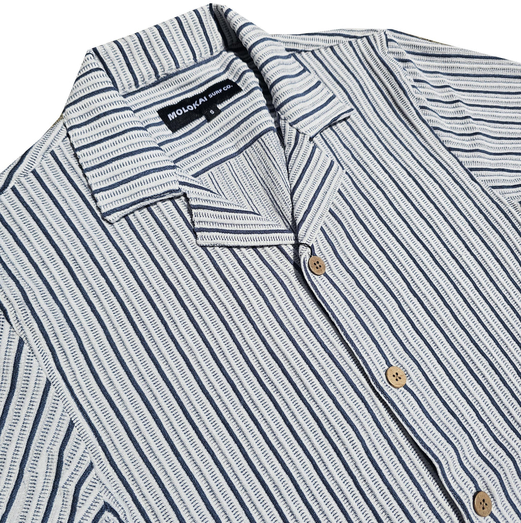 Navy and Cream Striped Crochet Button Down Shirt