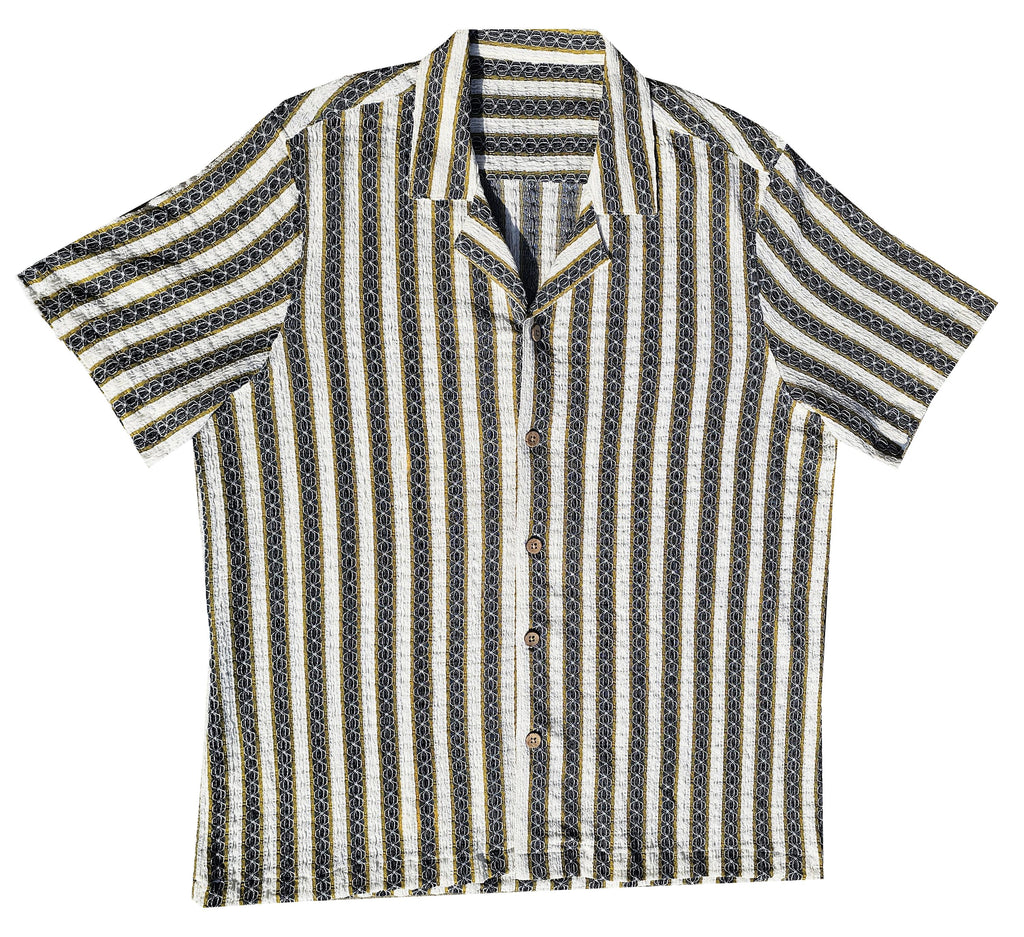 Green Striped Crochet Button Down Shirt
