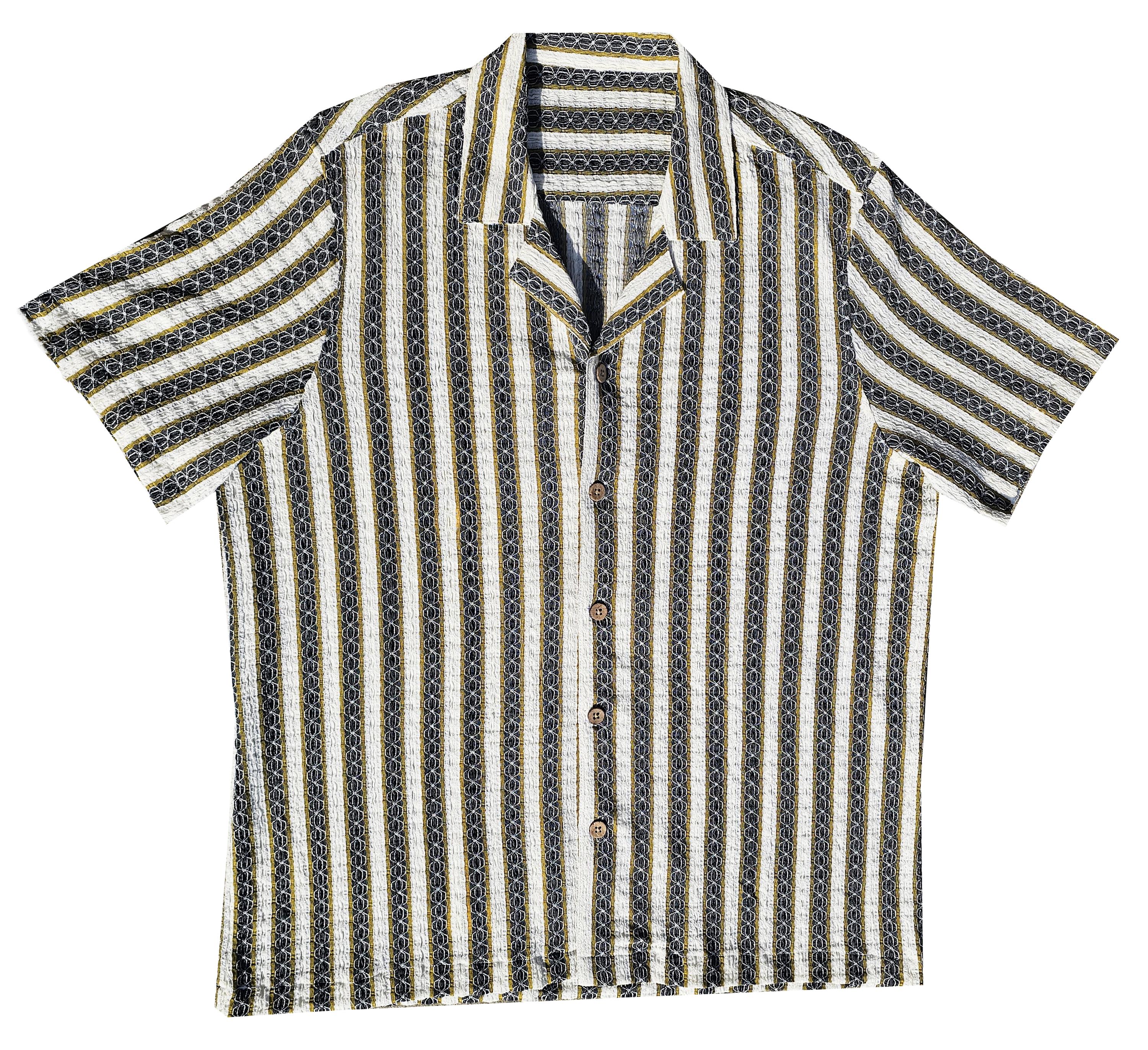 Green Striped Crochet Button Down Shirt