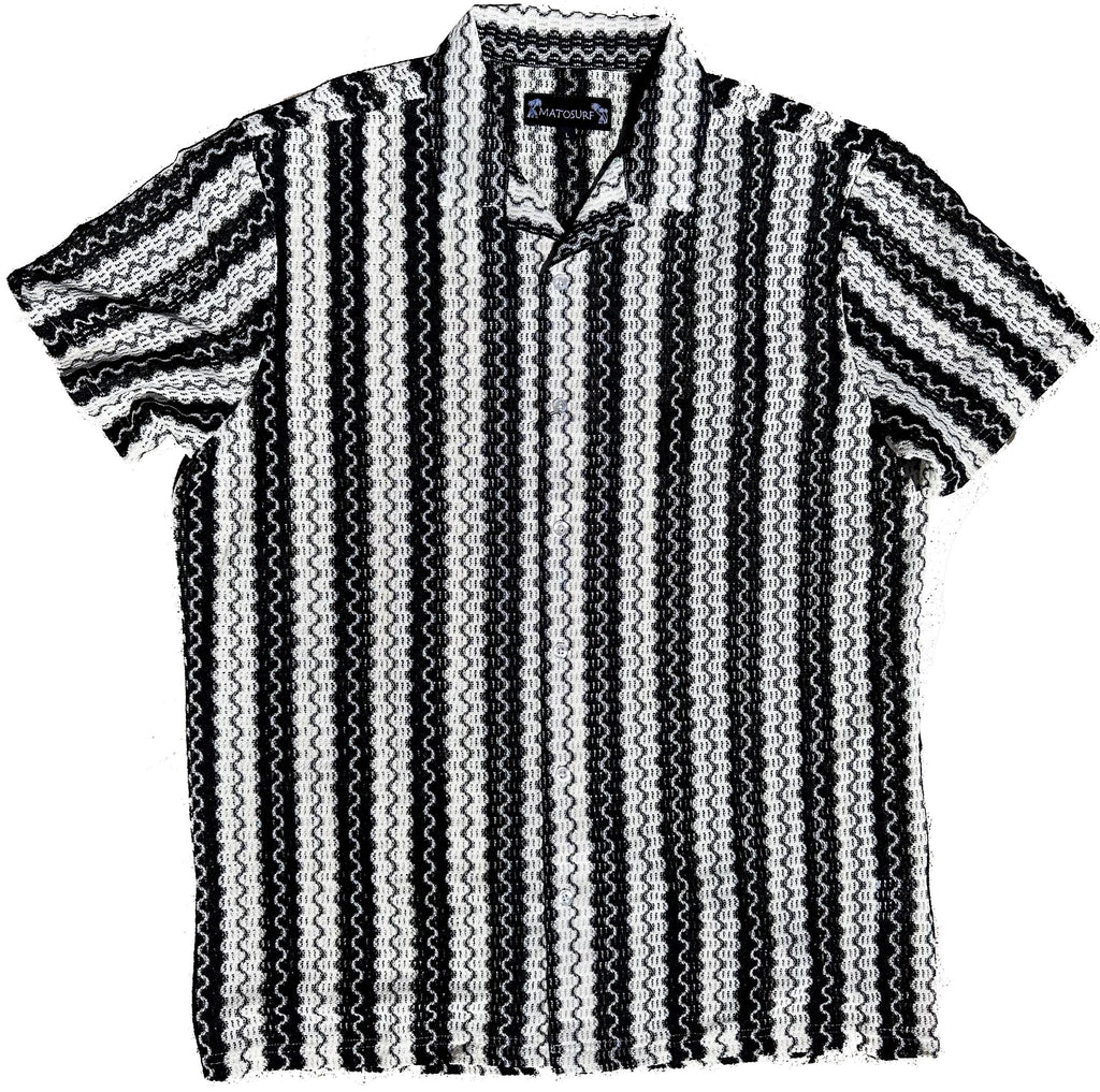 Black and White Retro Crochet Button Down Shirt