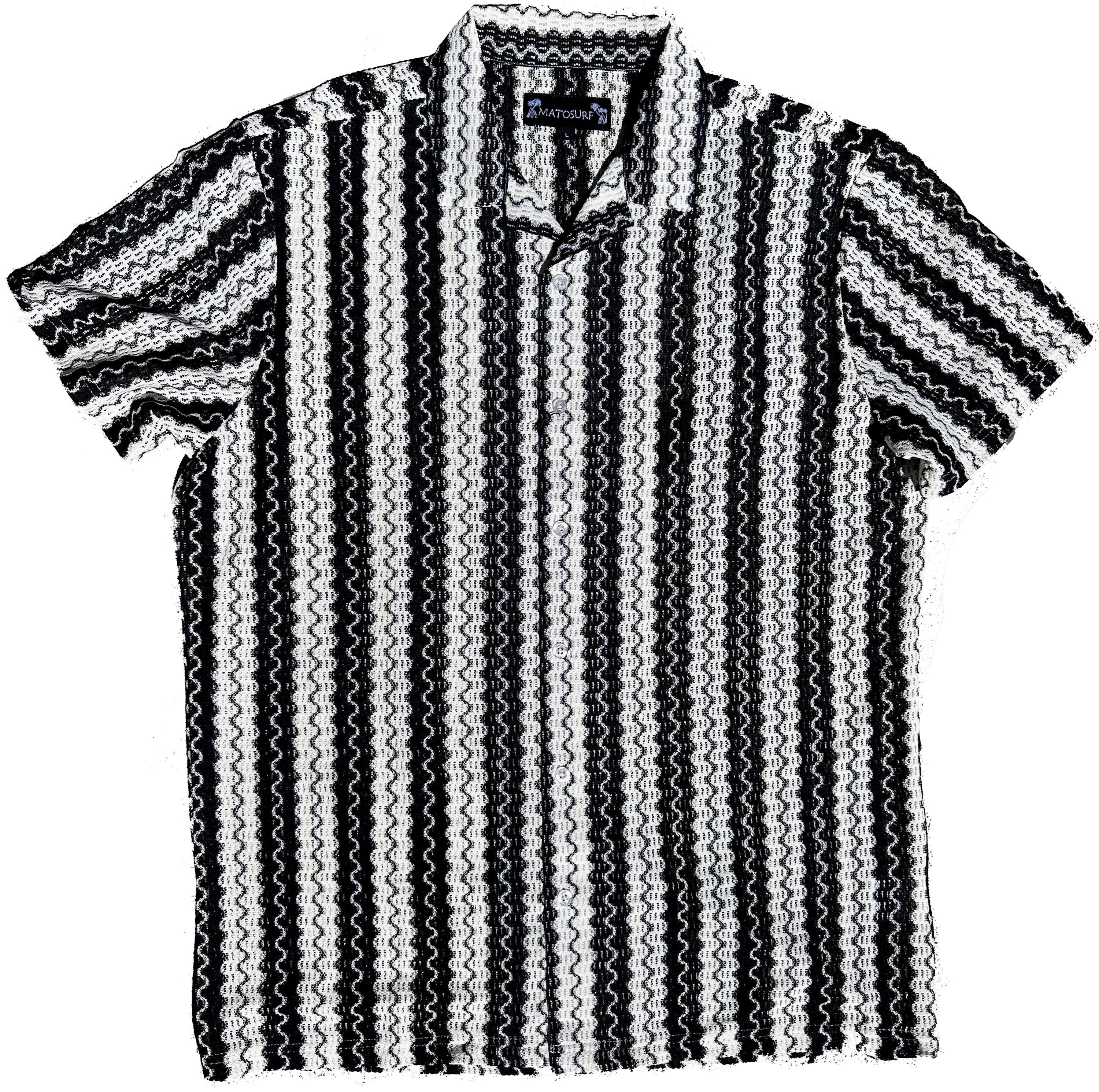 Black and White Retro Crochet Button Down Shirt