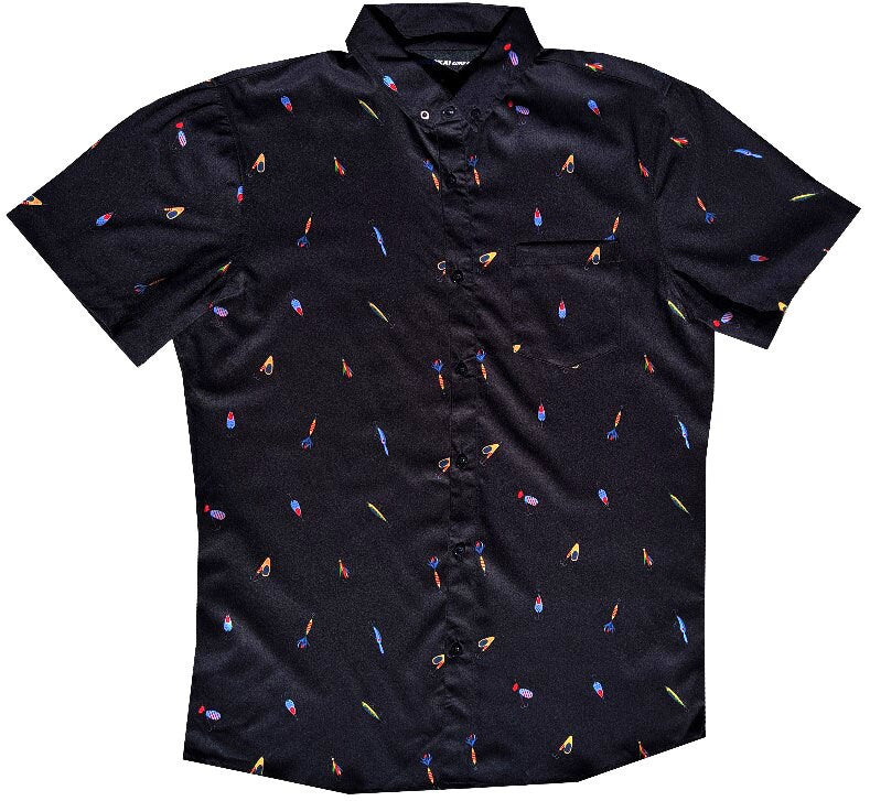Black Fish Hooks Button Down Shirt