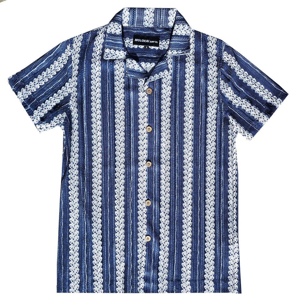 Dark Blue Crochet Button Down Shirt