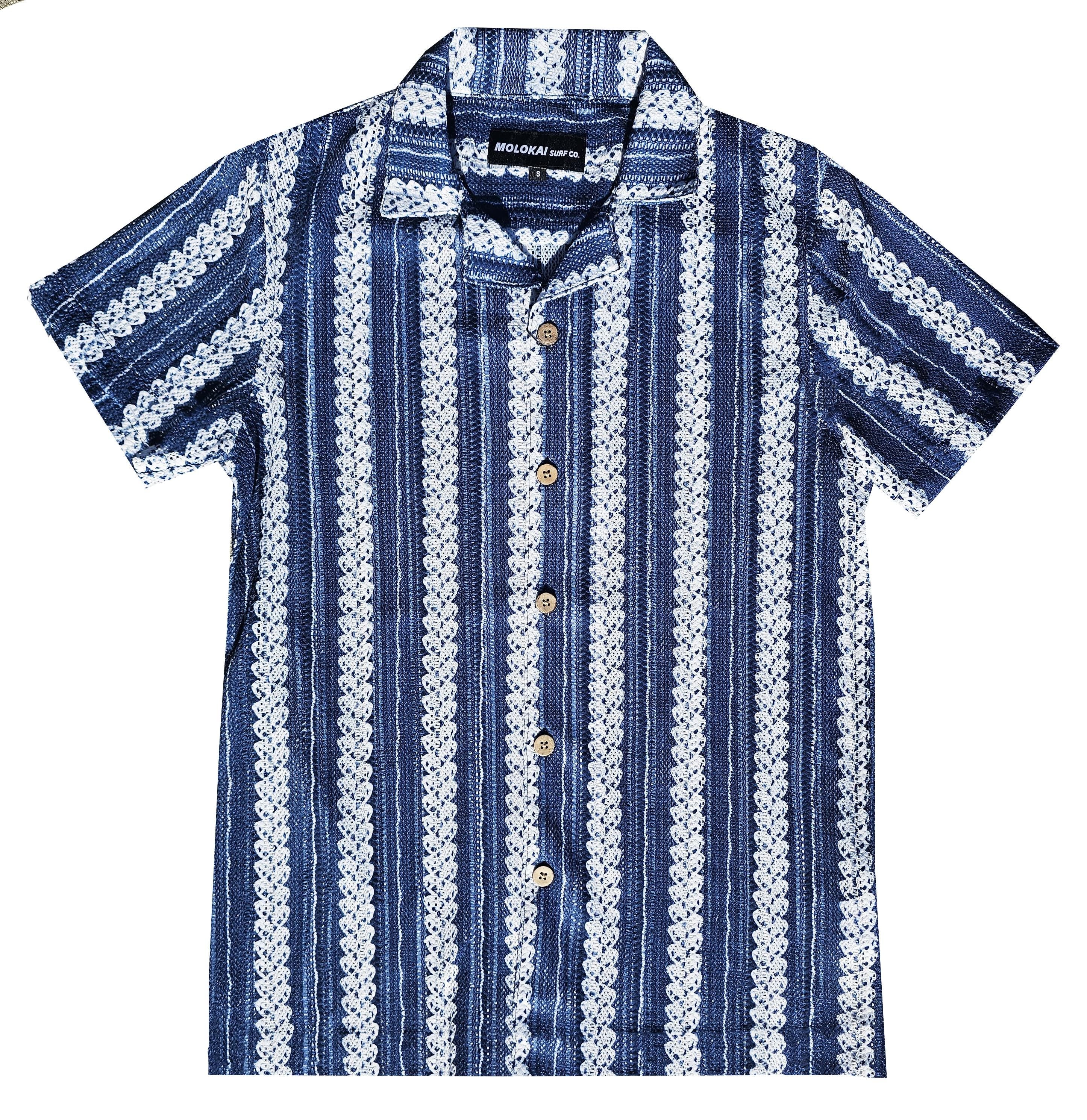 Dark Blue Crochet Button Down Shirt