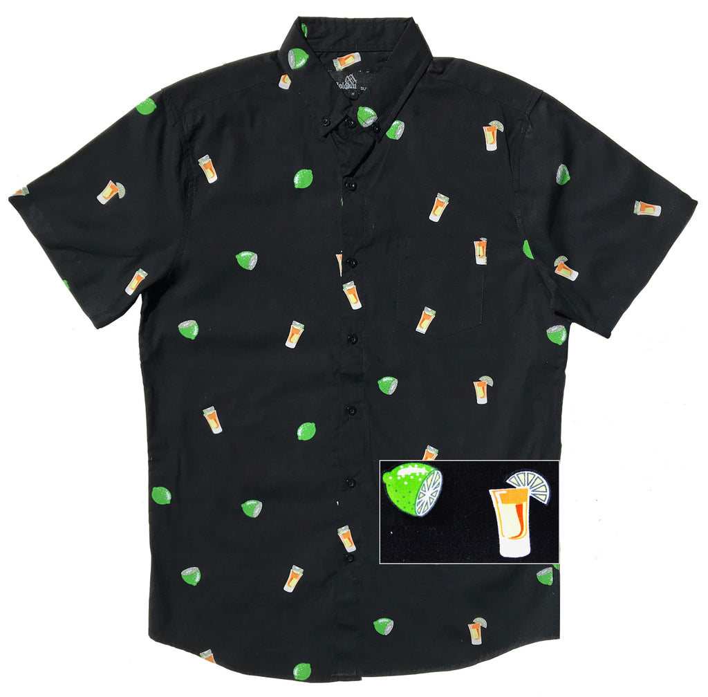 Lime Tequila Button Down Black Shirt