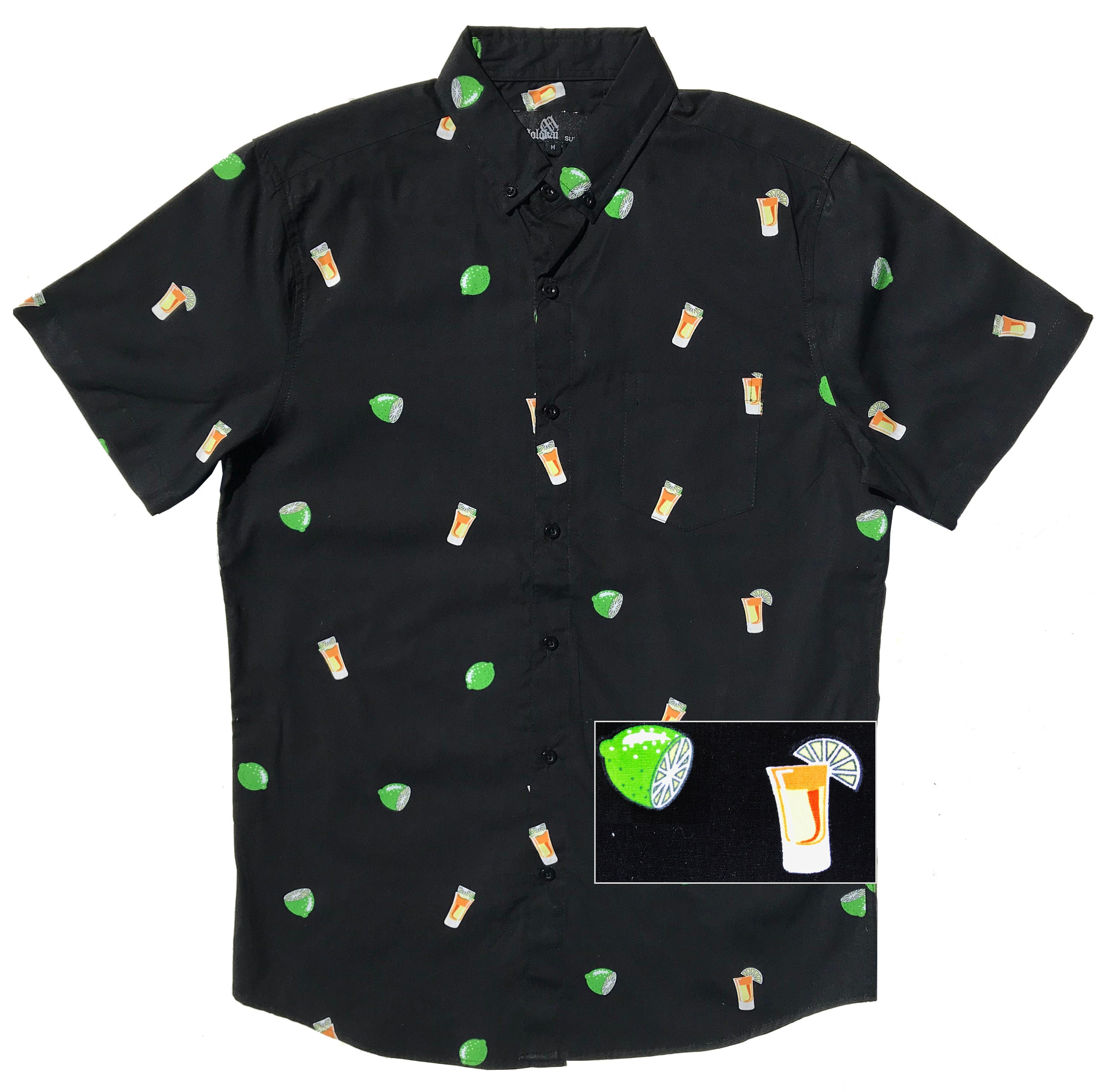 Lime Tequila Button Down Black Shirt