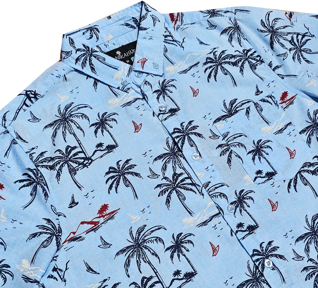 Light Blue Palm Tree's Button Down Shirts