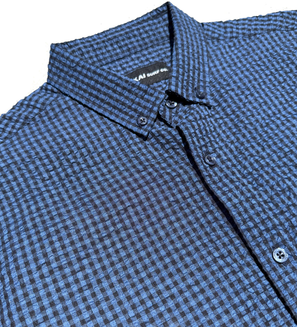 Blue Black Seersucker Button Down Shirt