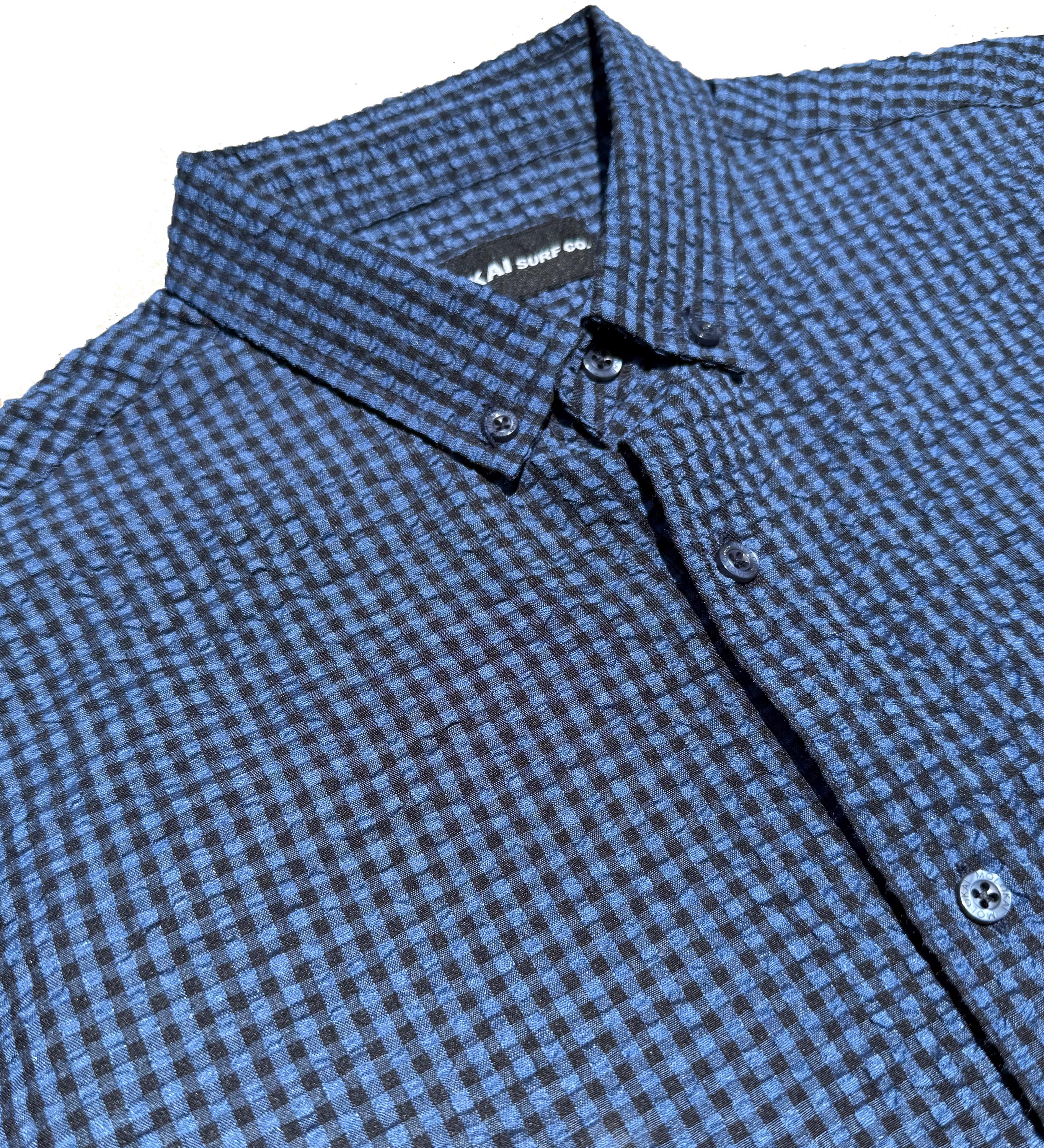 Blue Black Seersucker Button Down Shirt