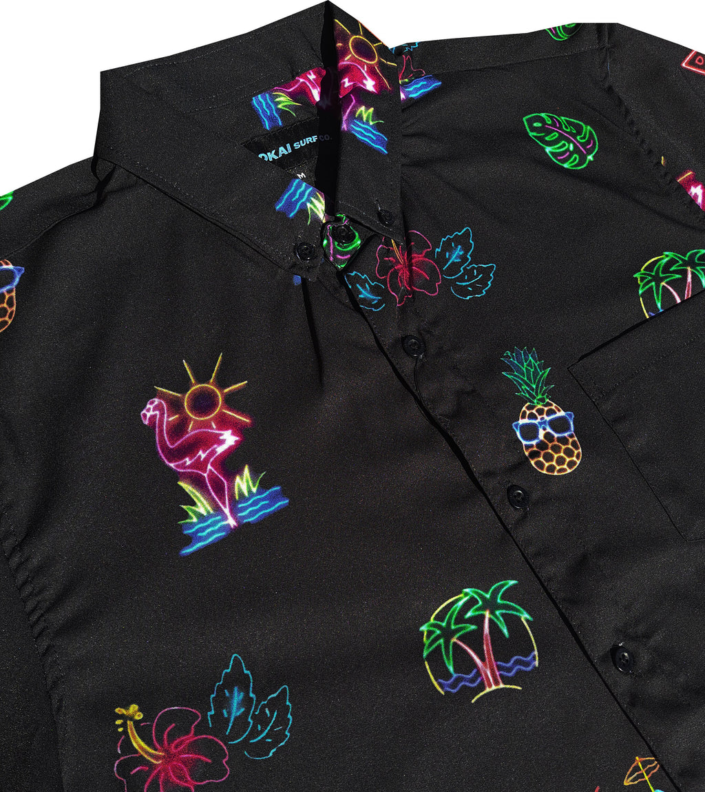 Black Tropical Neon Lights Down Shirt