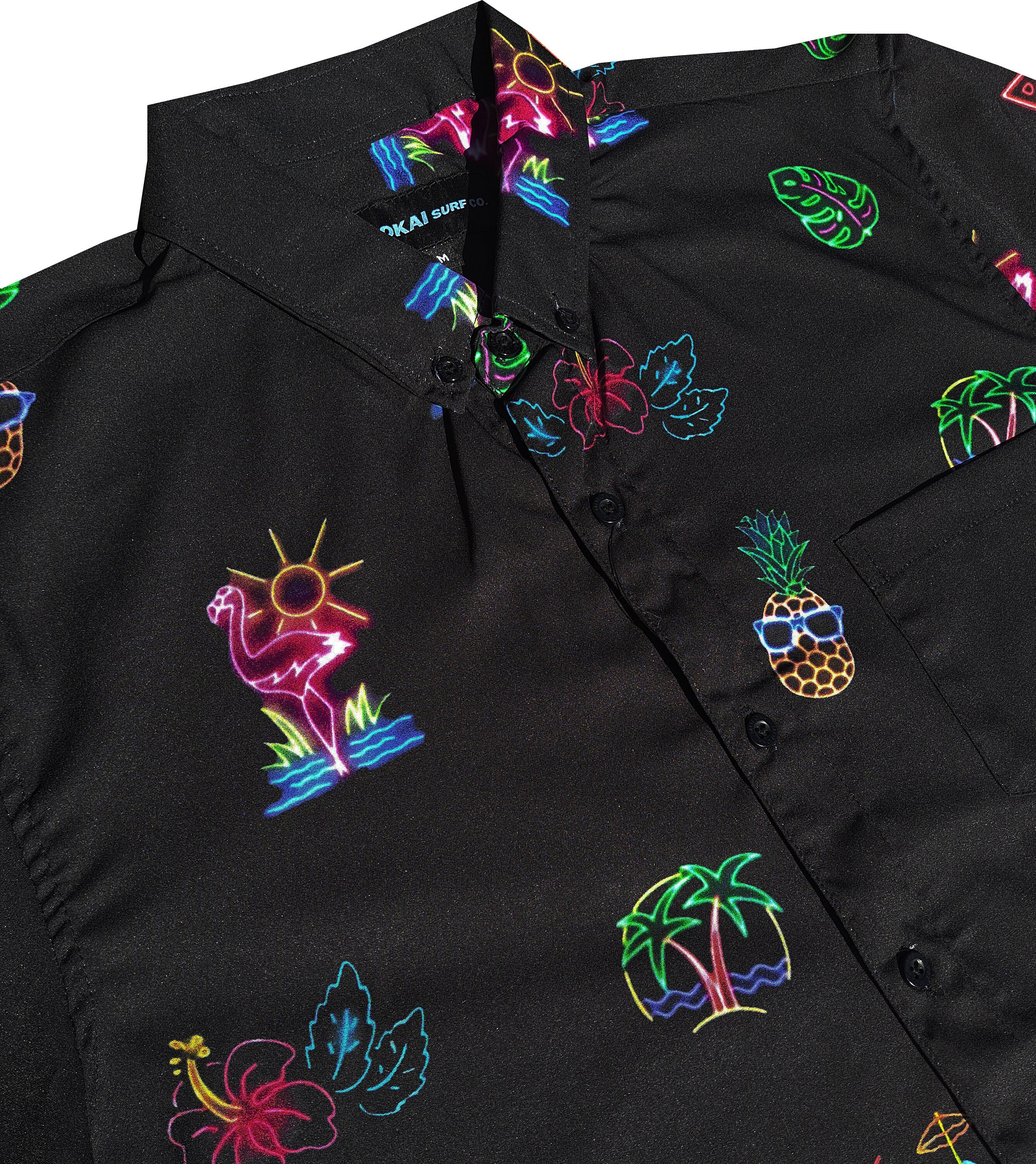 Black Tropical Neon Lights Down Shirt