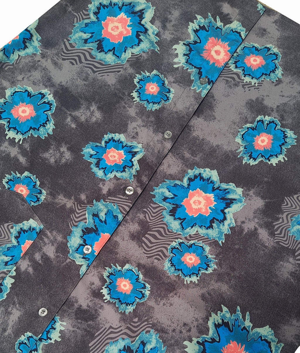 Charcoal Trippy Flowers Button Down Shirt