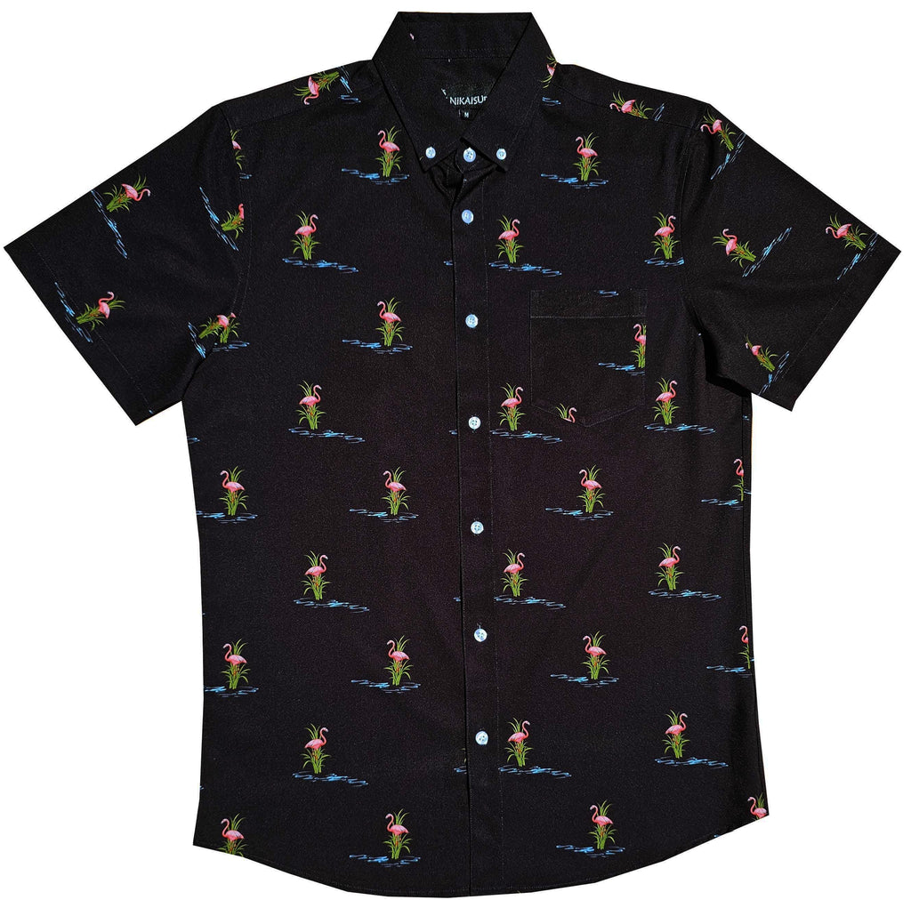 Black Flamingo Pond Button Down Shirt