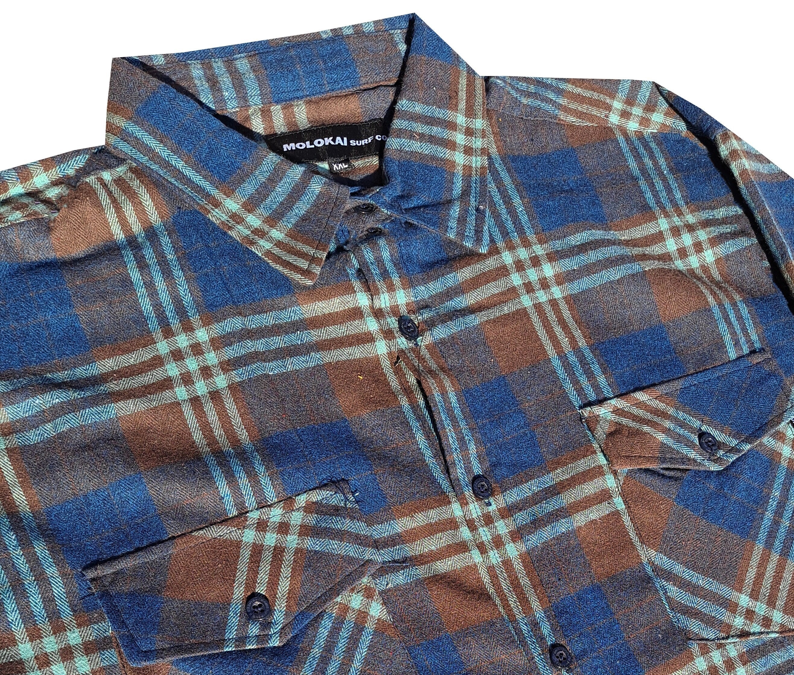 Mint Brown and Navy Plaid Flannel