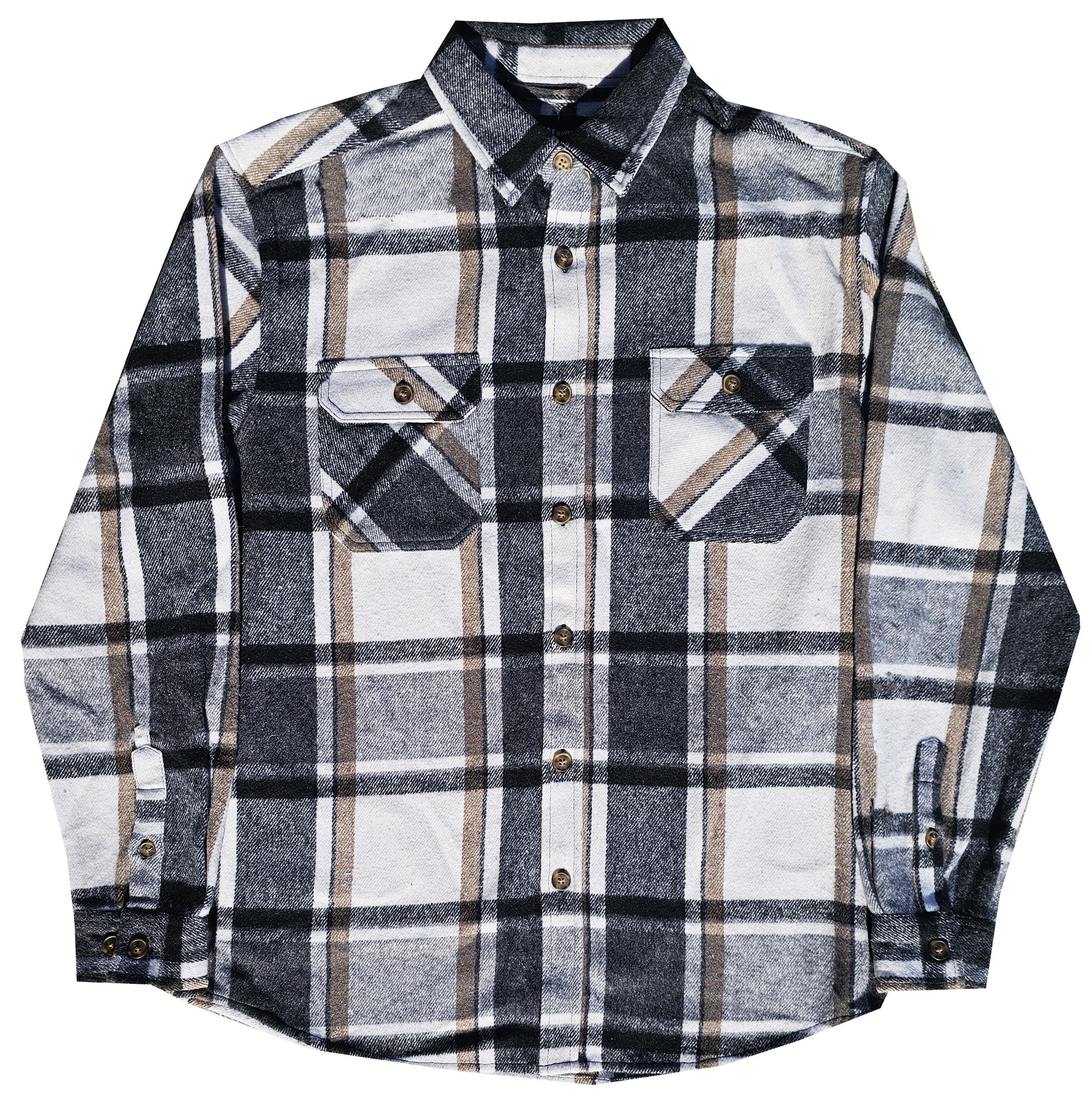 Charcoal and Beige Heavy Flannel