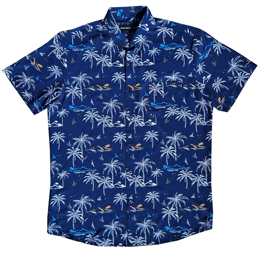 Navy and White Palm Trees