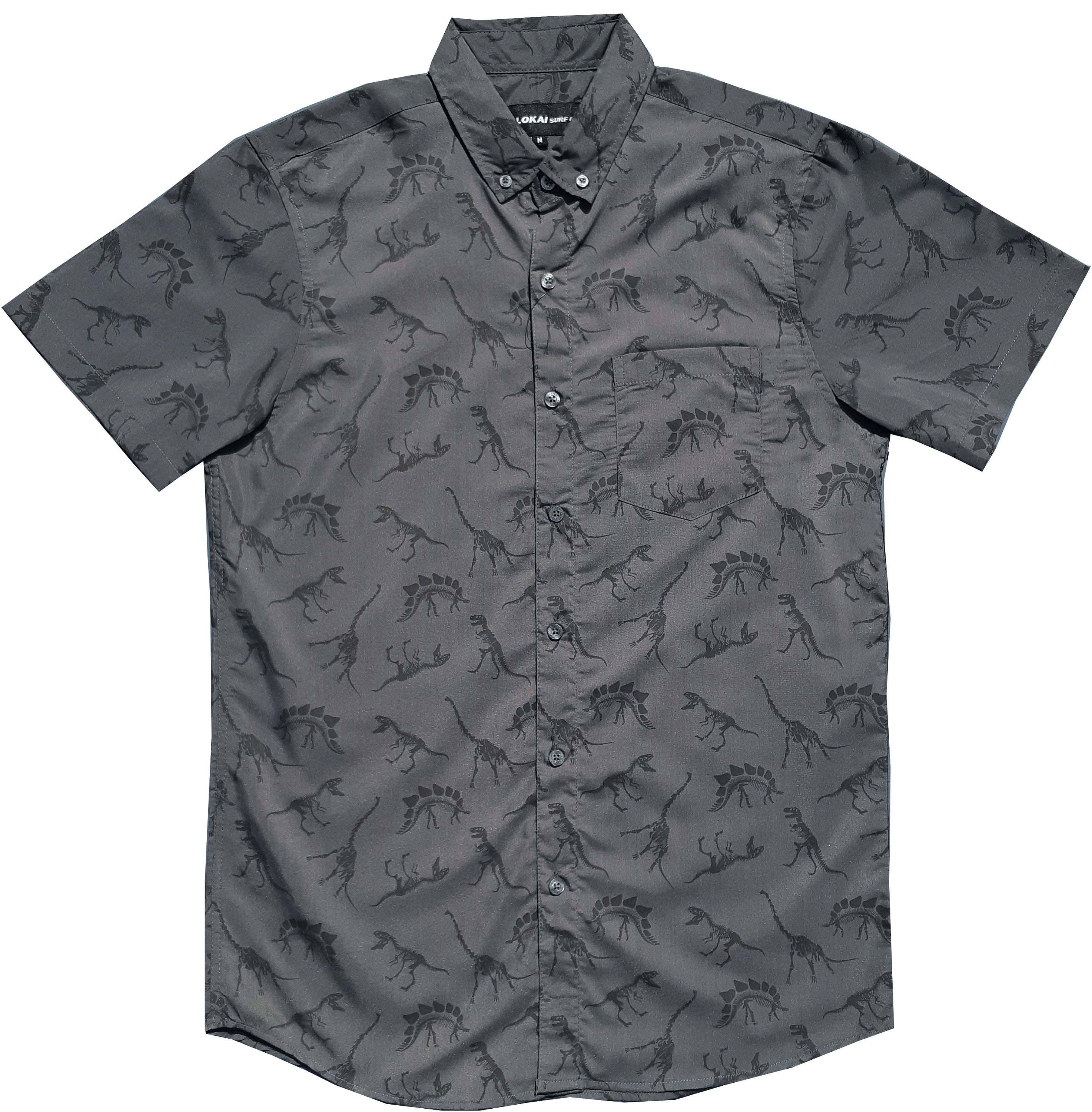 Charcoal Dinosaur Button Down Boys Shirt