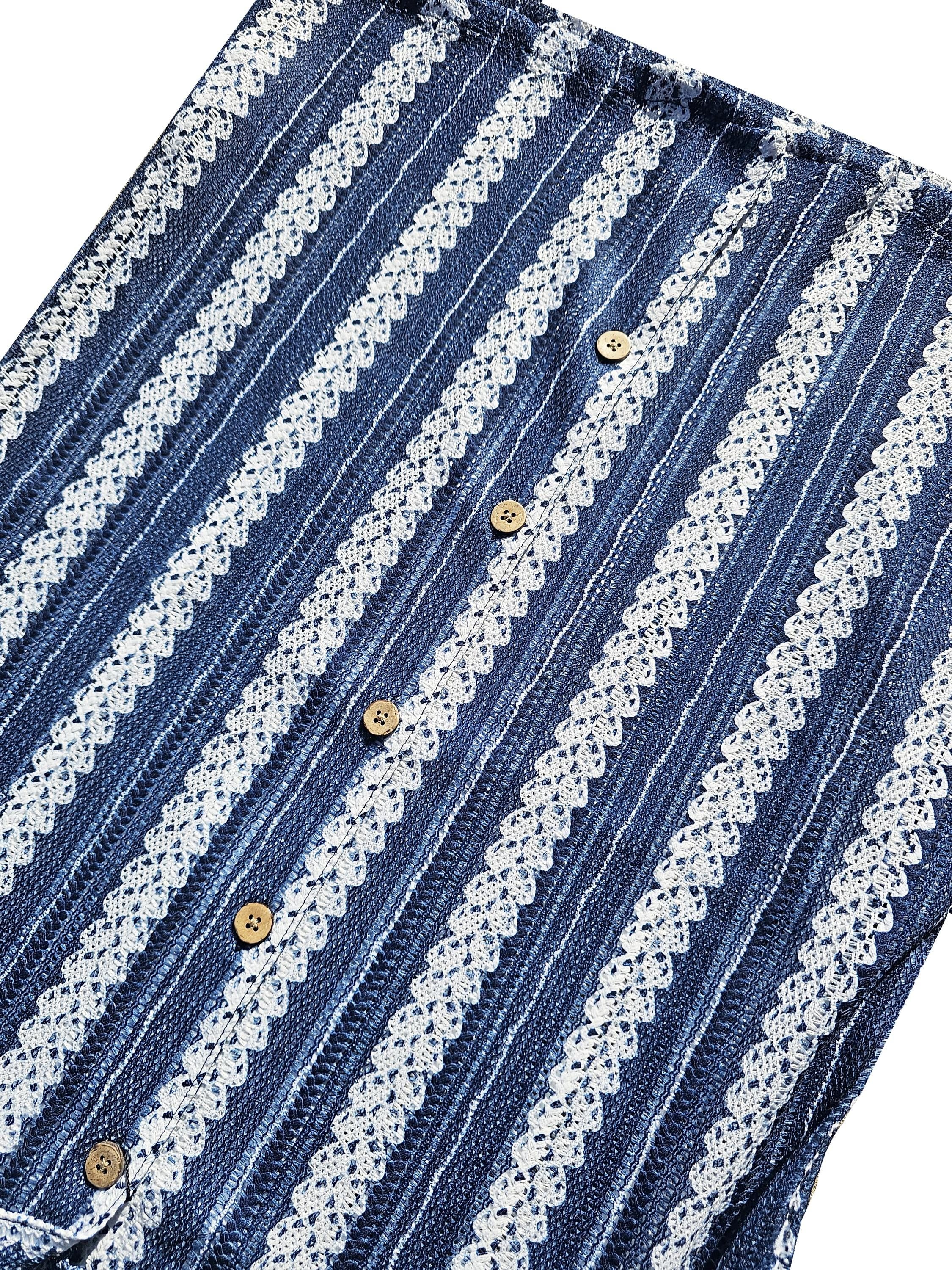 Dark Blue Crochet Button Down Shirt
