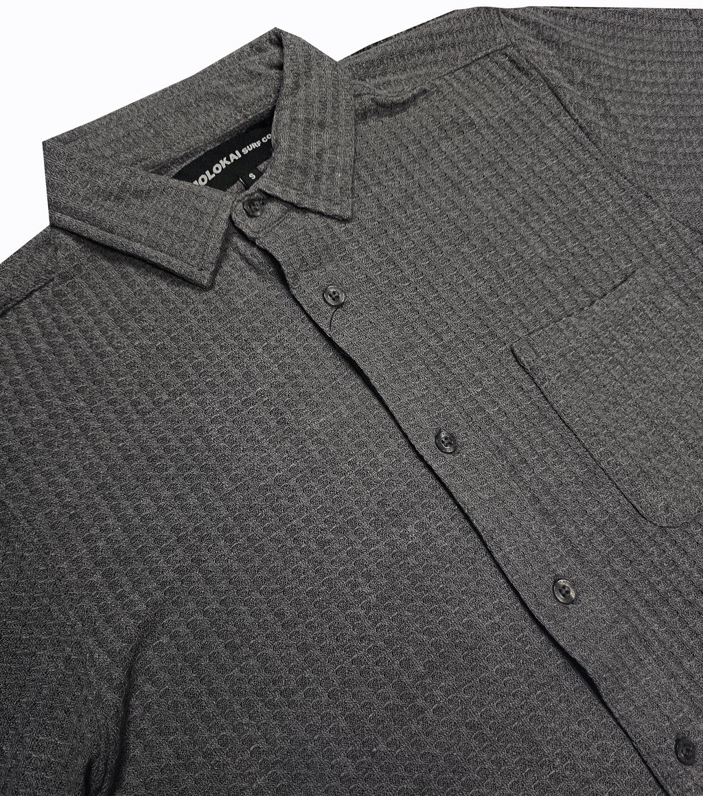 Solid Charcoal Knit Button Down Shirt