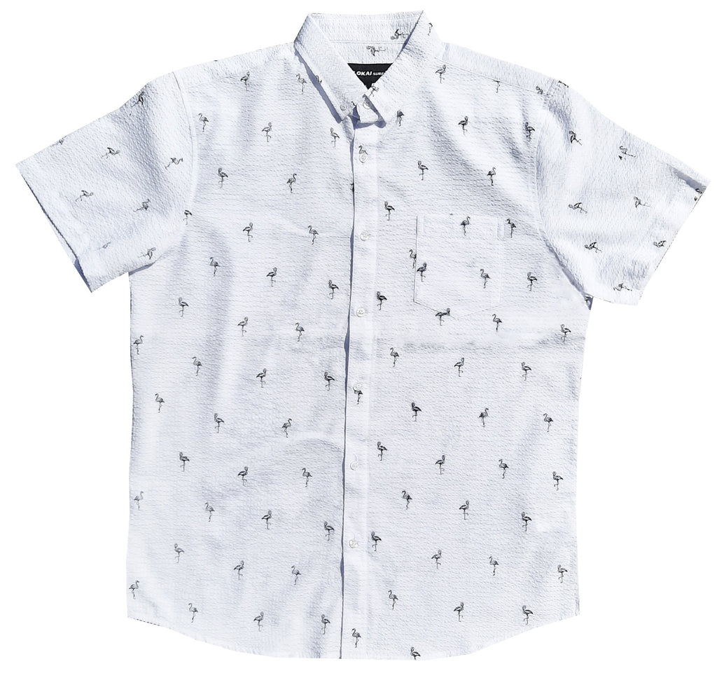 Seersucker White Flamingo Button Down Shirt