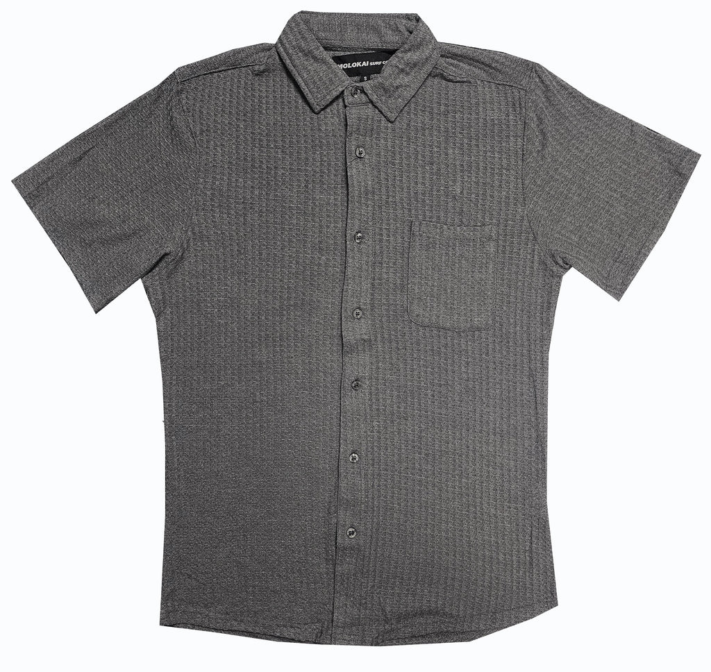 Solid Charcoal Knit Button Down Shirt
