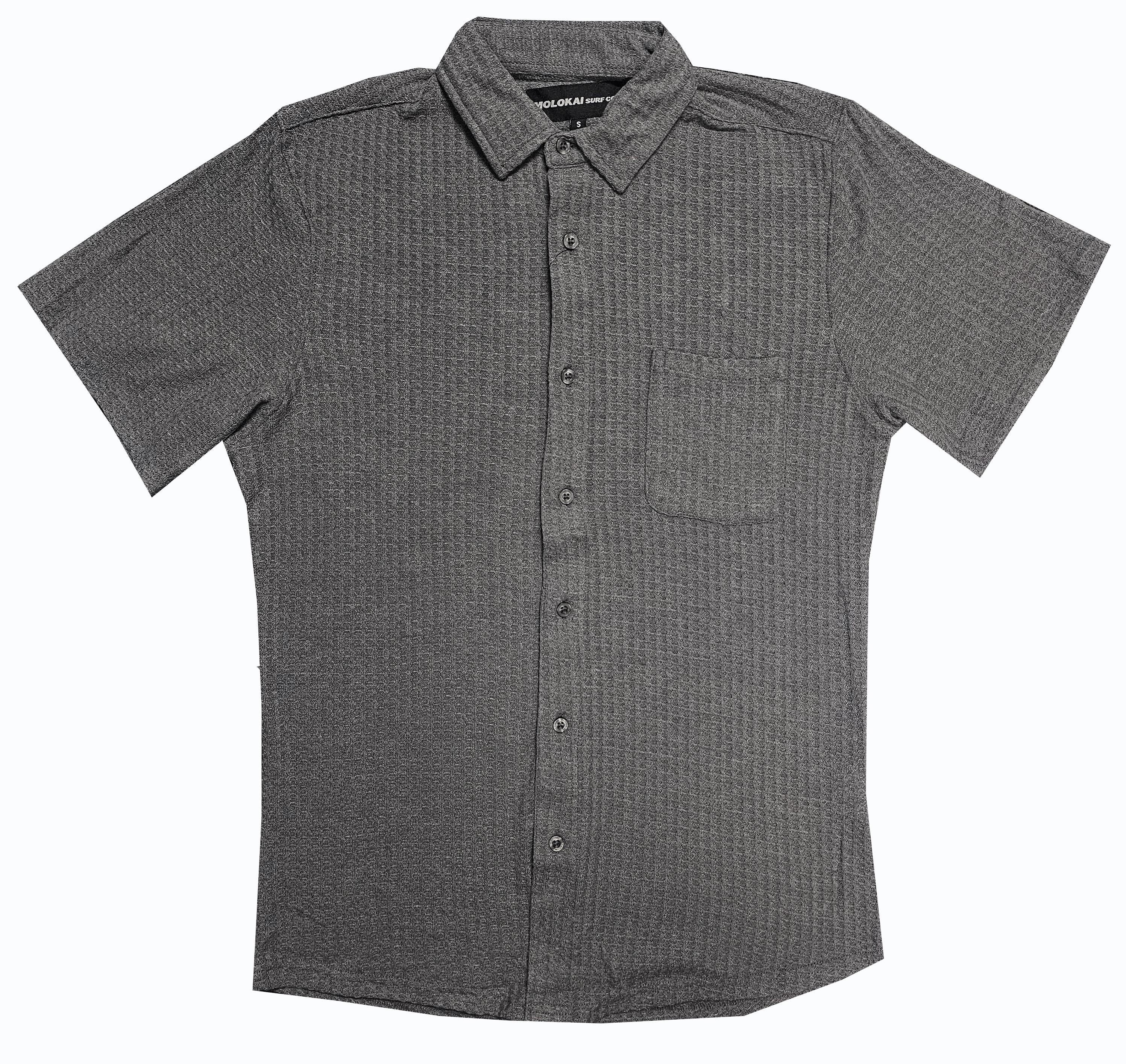 Solid Charcoal Knit Button Down Shirt