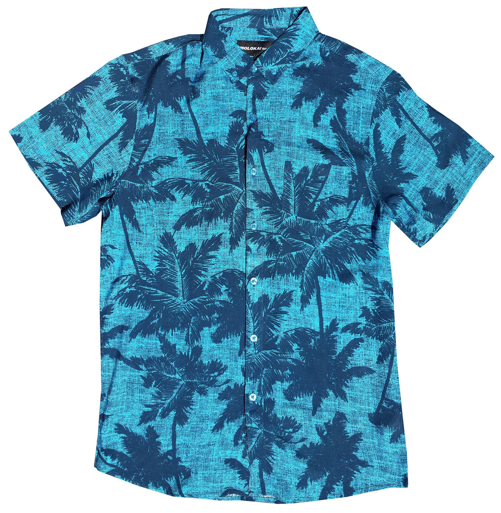 Electric Blue Palms Button Down Shirt
