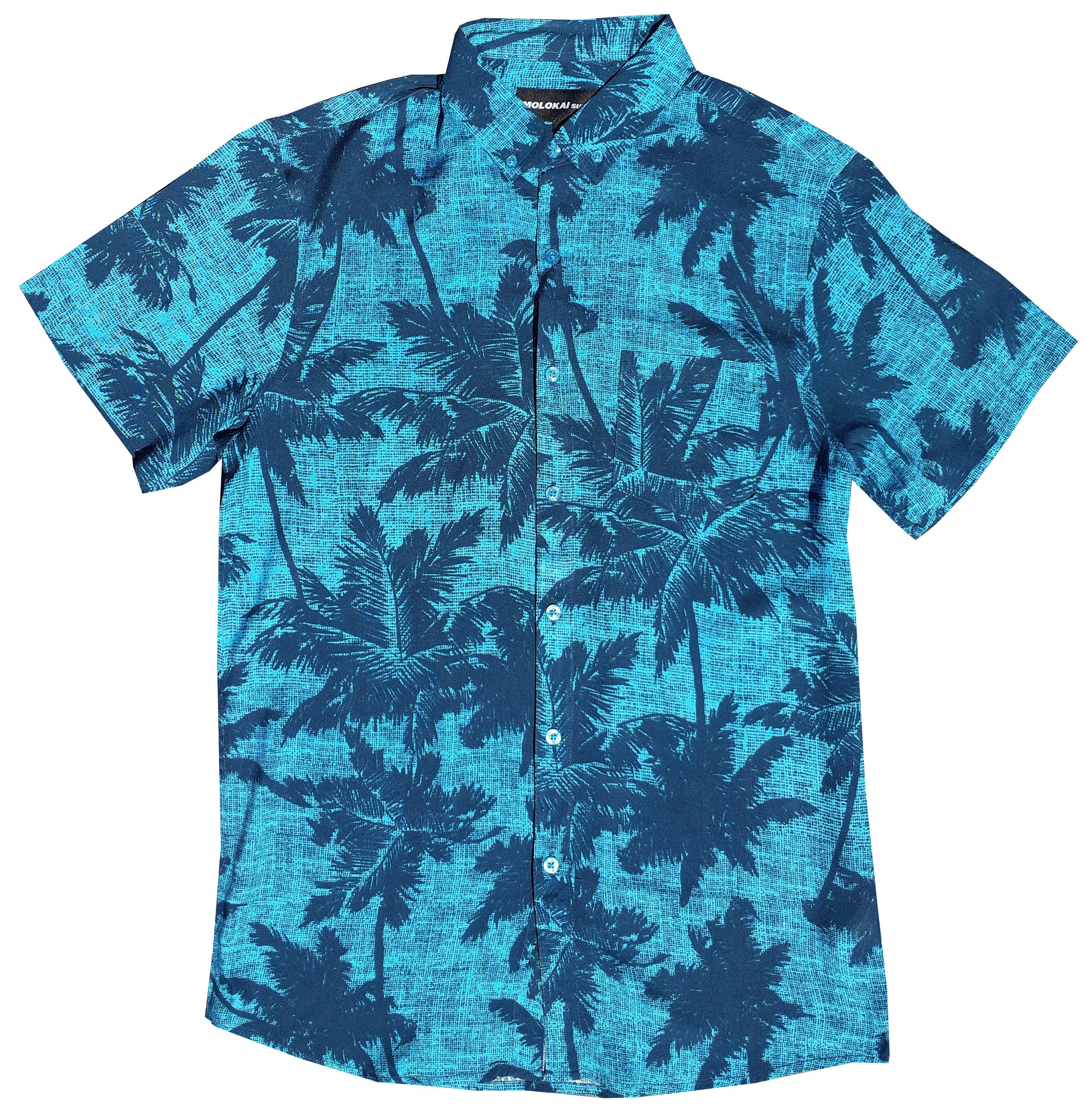 Electric Blue Palms Button Down Shirt